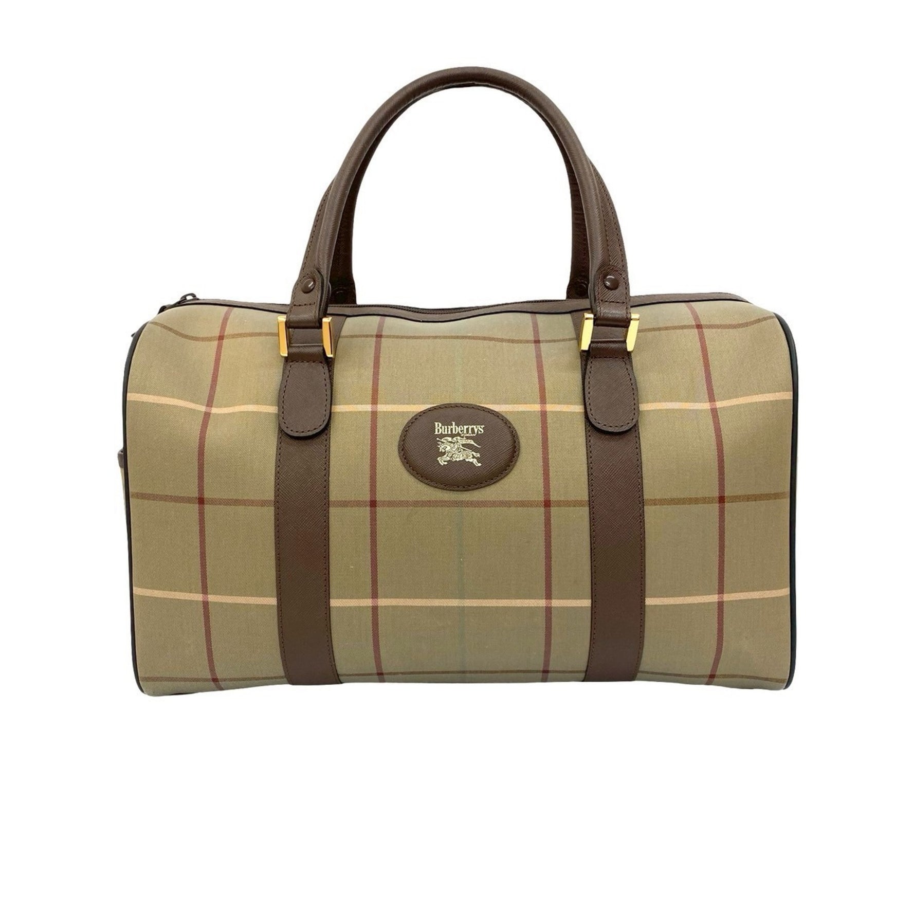 Burberry Nova Check Shadow Horse Logo Canvas and Leather Boston Bag/Handbag
