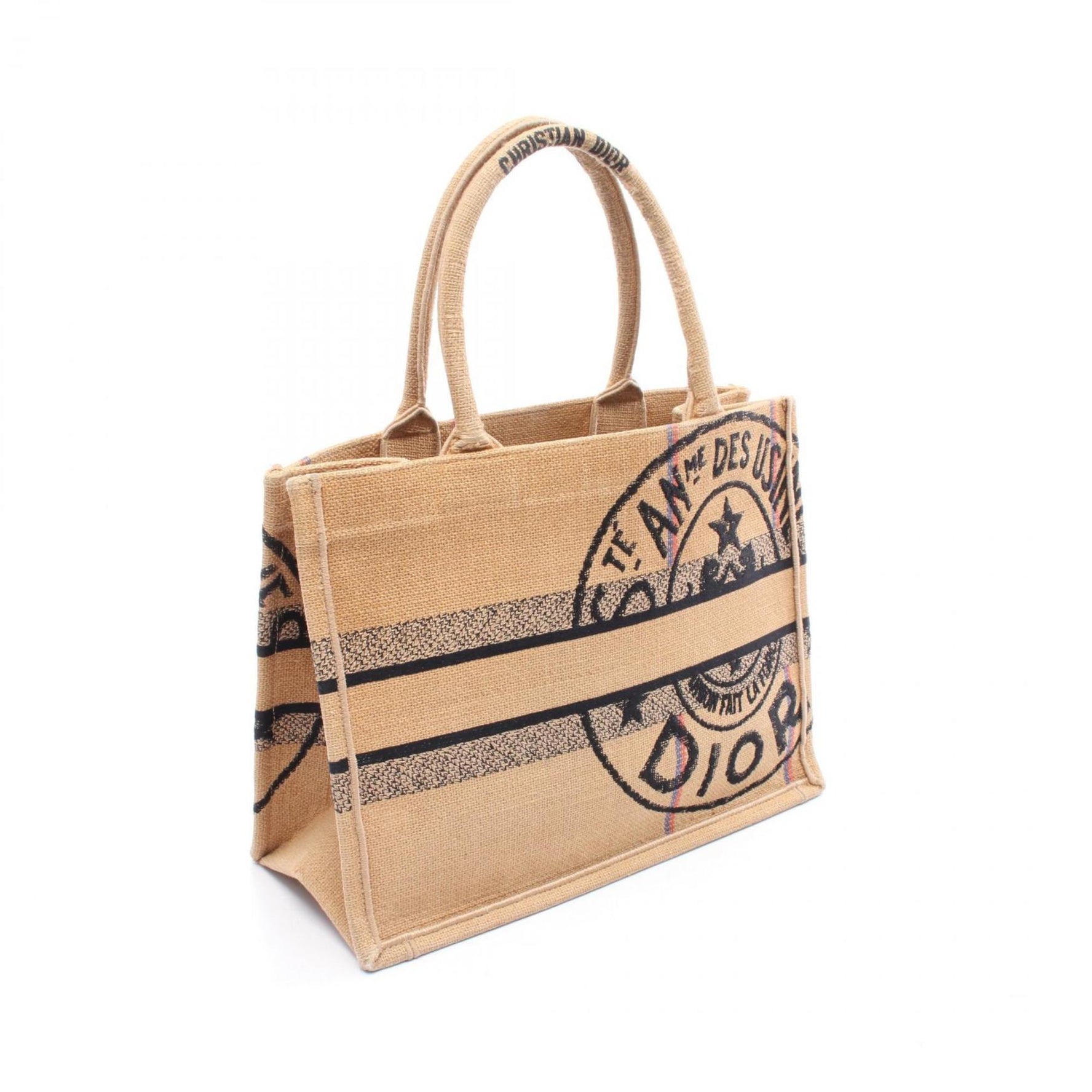 Christian Dior Dior BOOK TOTE Medium Tote Bag, Raffia, Brown, Black, Multicolor