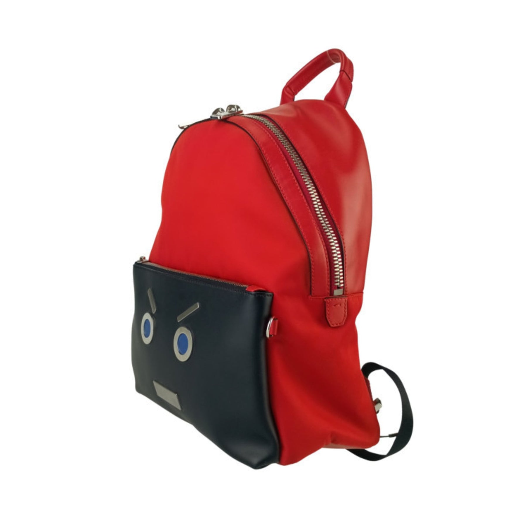 FENDI Monster Series Face Backpack Red Black Nylon Leather