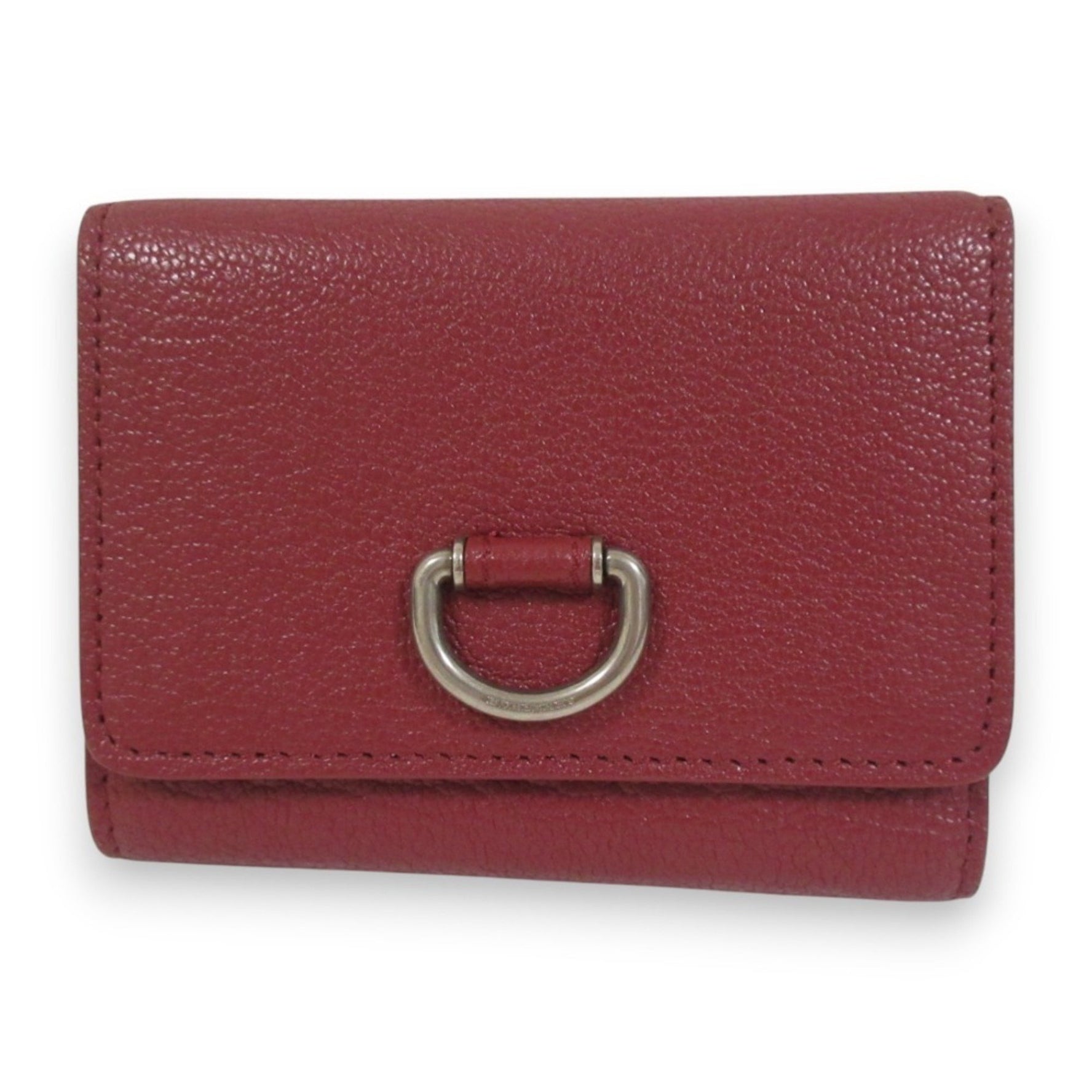 BURBERRY Leather Tri-fold Wallet Compact Bordeaux x Silver Hardware Women's