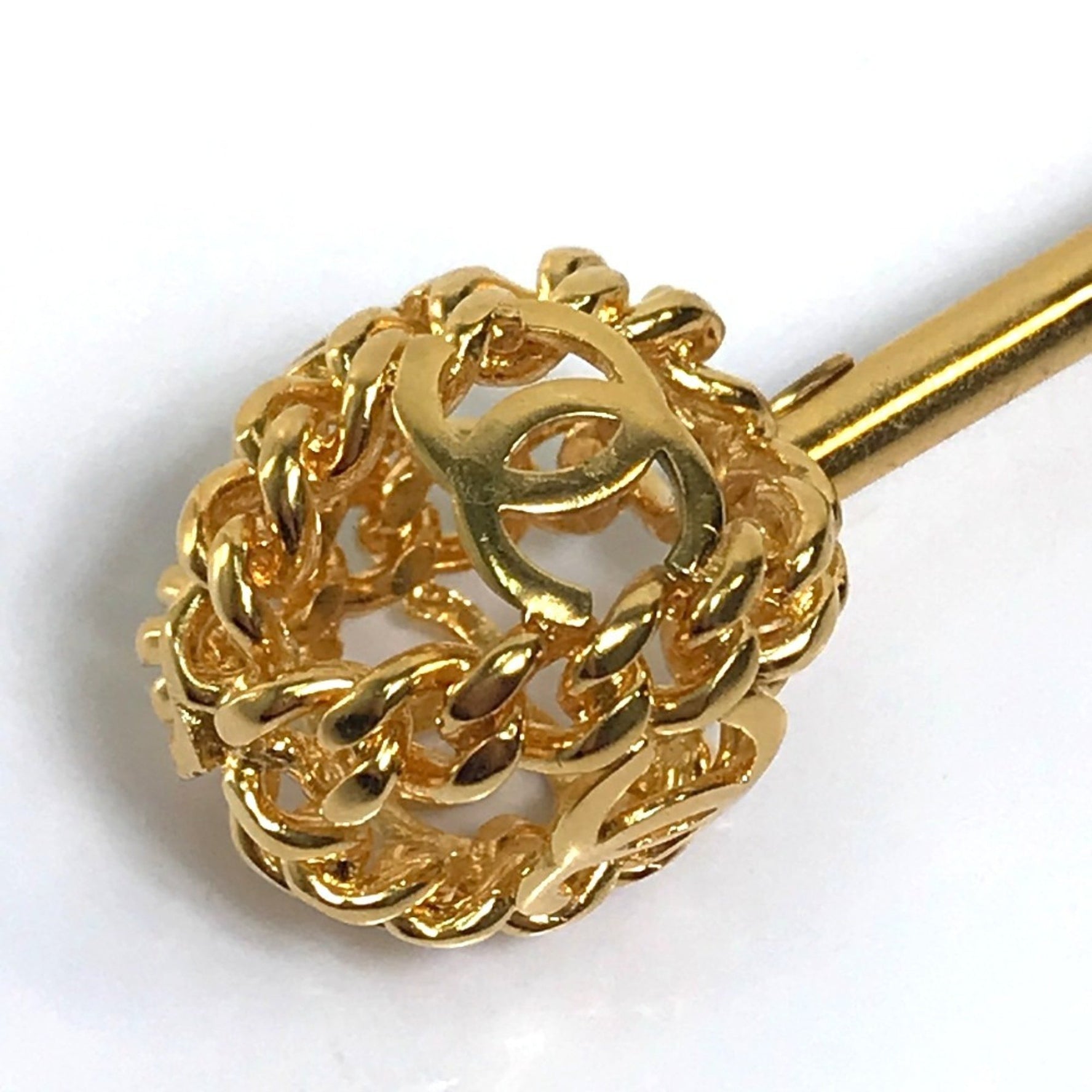 CHANEL Coco Mark Chain Ball Vintage Kanzashi Hairpin Metal