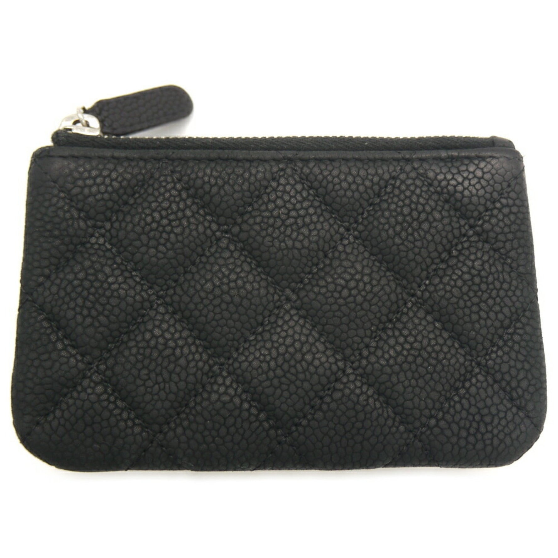 CHANEL Matelasse Zip Coin and Card Case with Coco Mark, Matte Caviar Leather