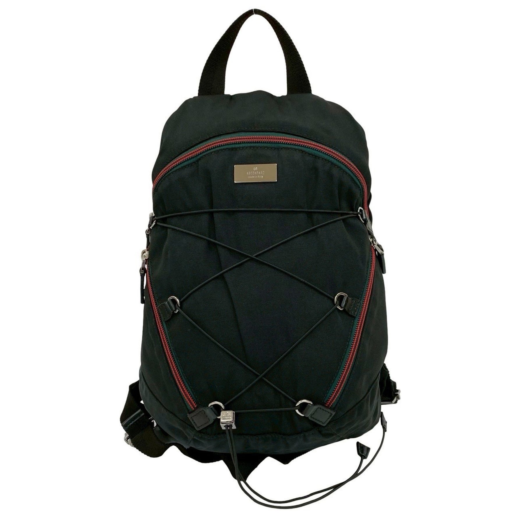 GUCCI Logo Sherry Line Nylon Leather Backpack Daypack Black