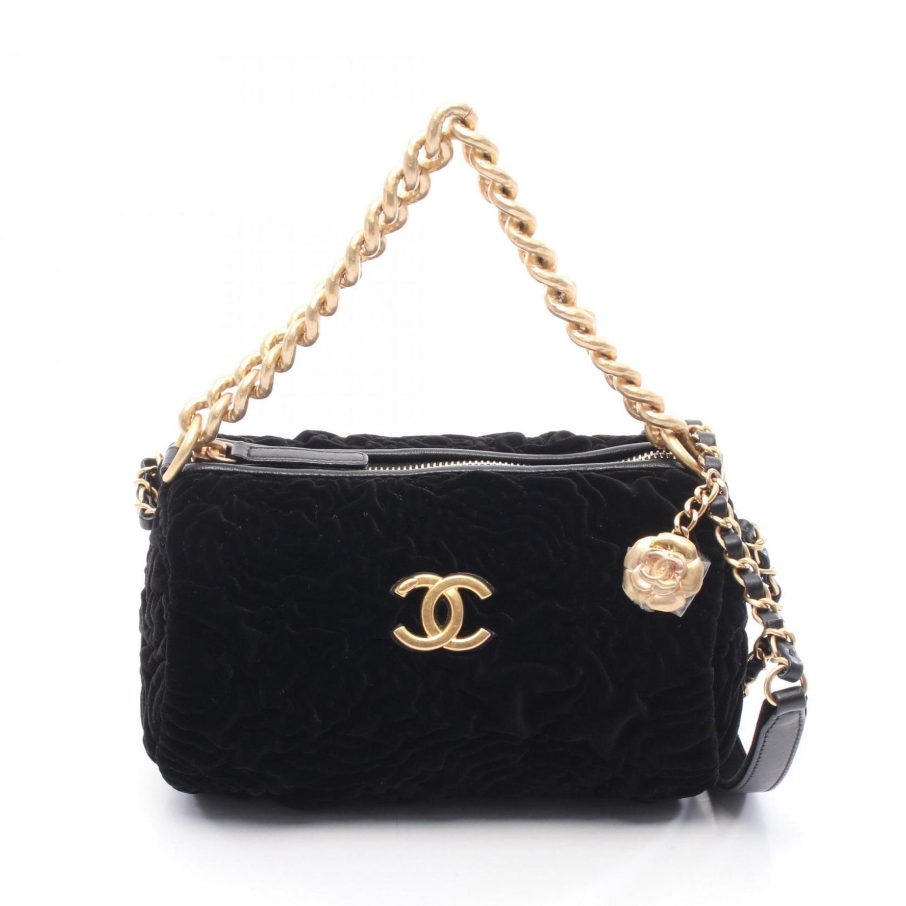 CHANEL Camellia Shoulder Bag, Leather and Velvet