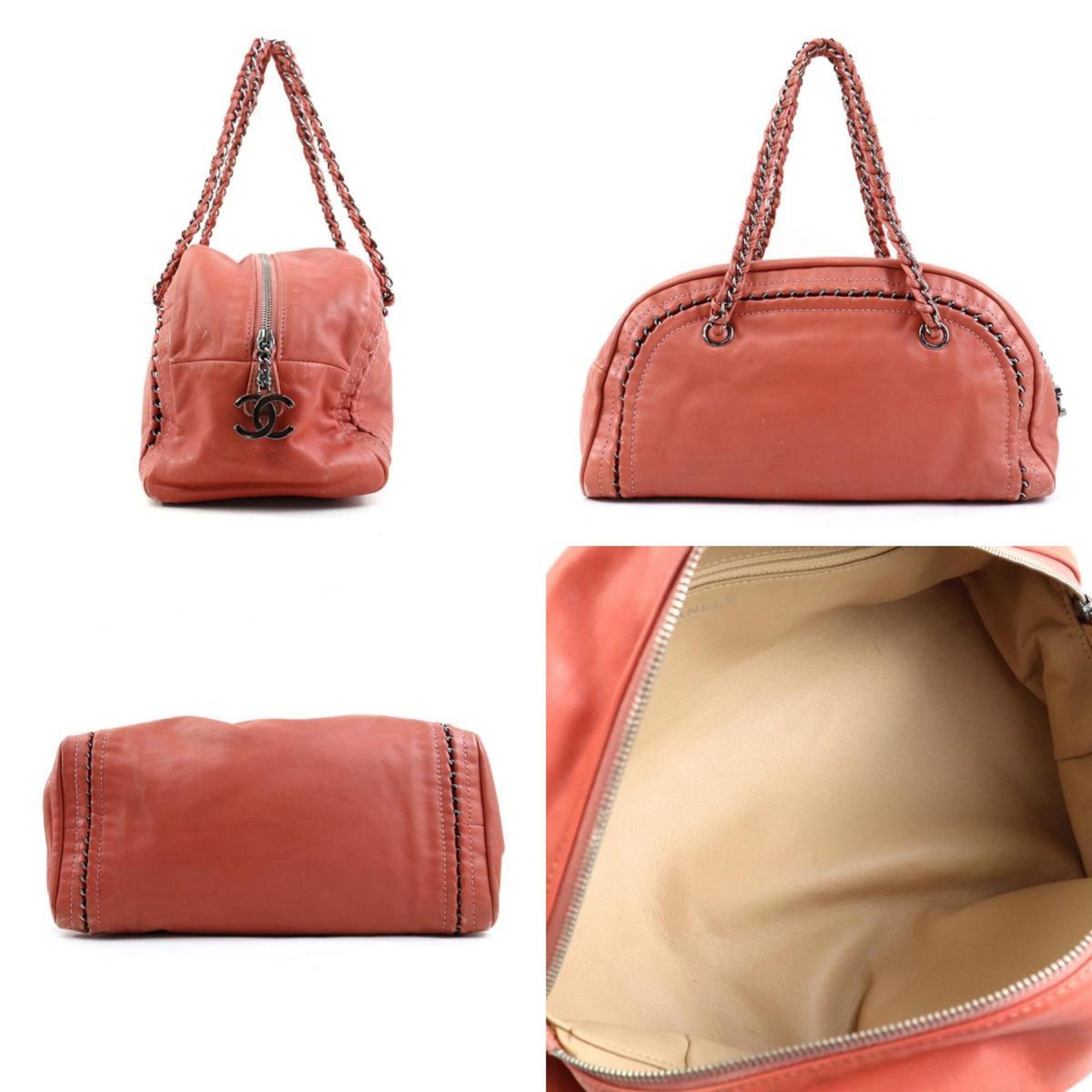 CHANEL handbag leather orange pink ladies e59879a