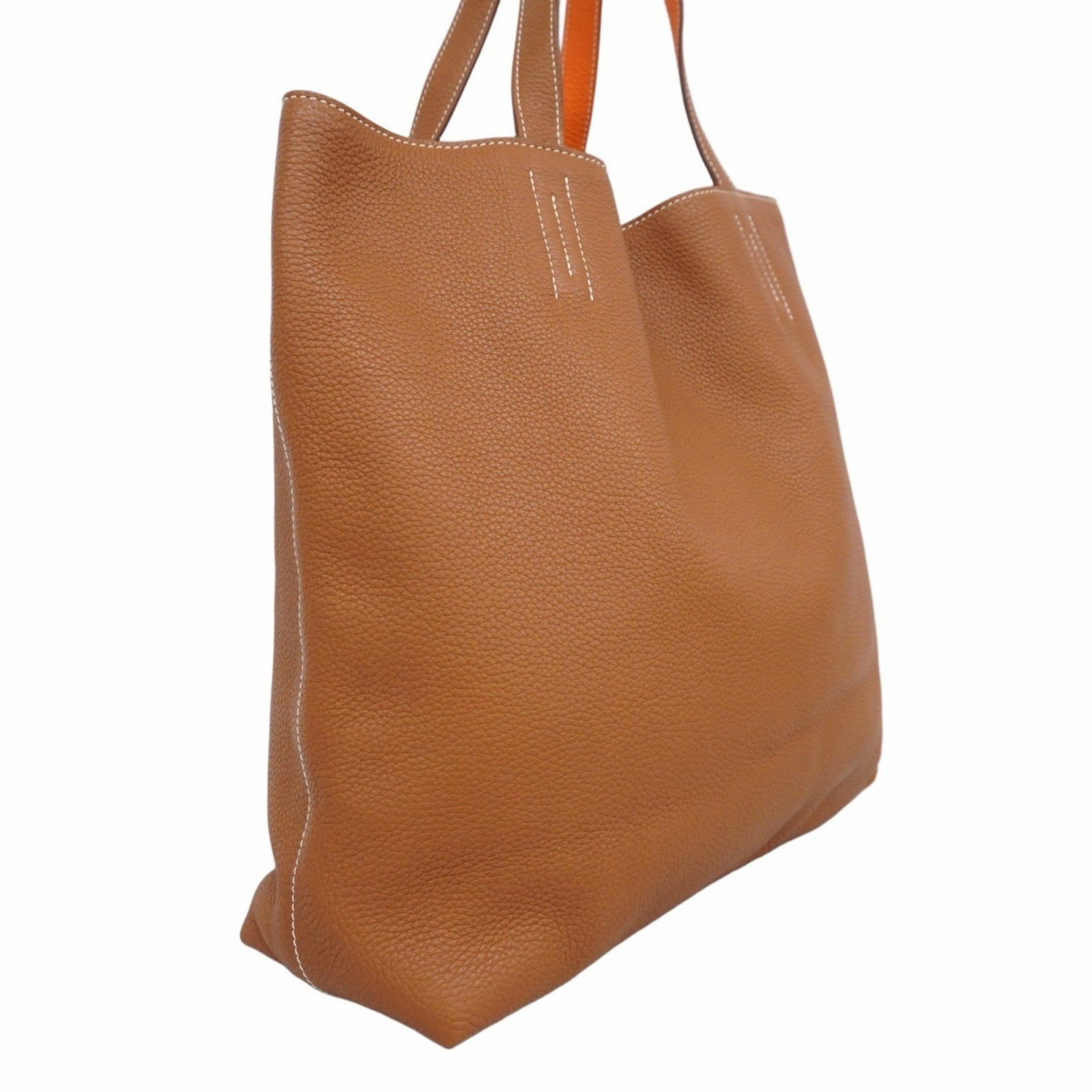 Hermes Hermès Double Sens 45 Tote Bag in Taurillon Clemence Leather, Gold and Orange, with N Stamp, Women's