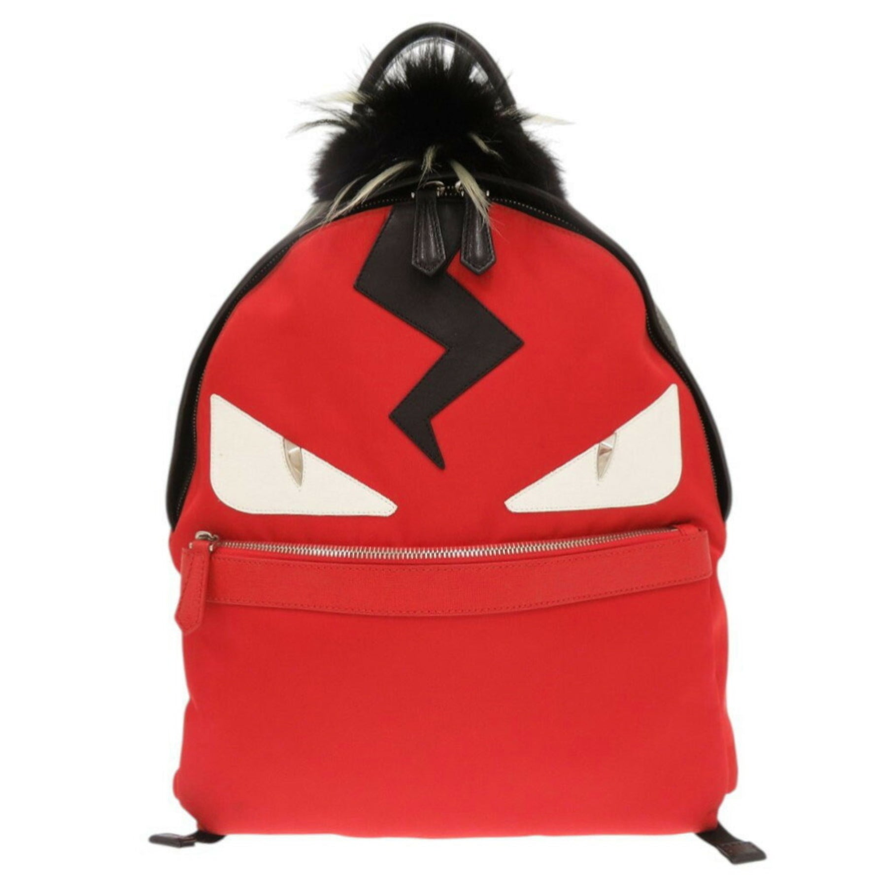 Fendi Monster Nylon Leather Red Black Backpack Daypack Men's
