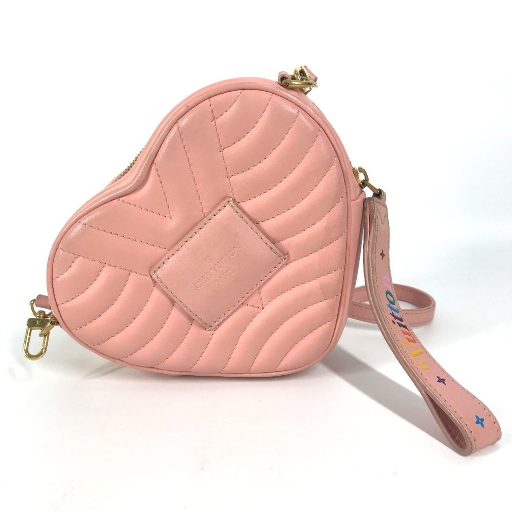 Louis Vuitton New Wave Heart LV Logo Bag Crossbody Clutch Pochette Shoulder Leather