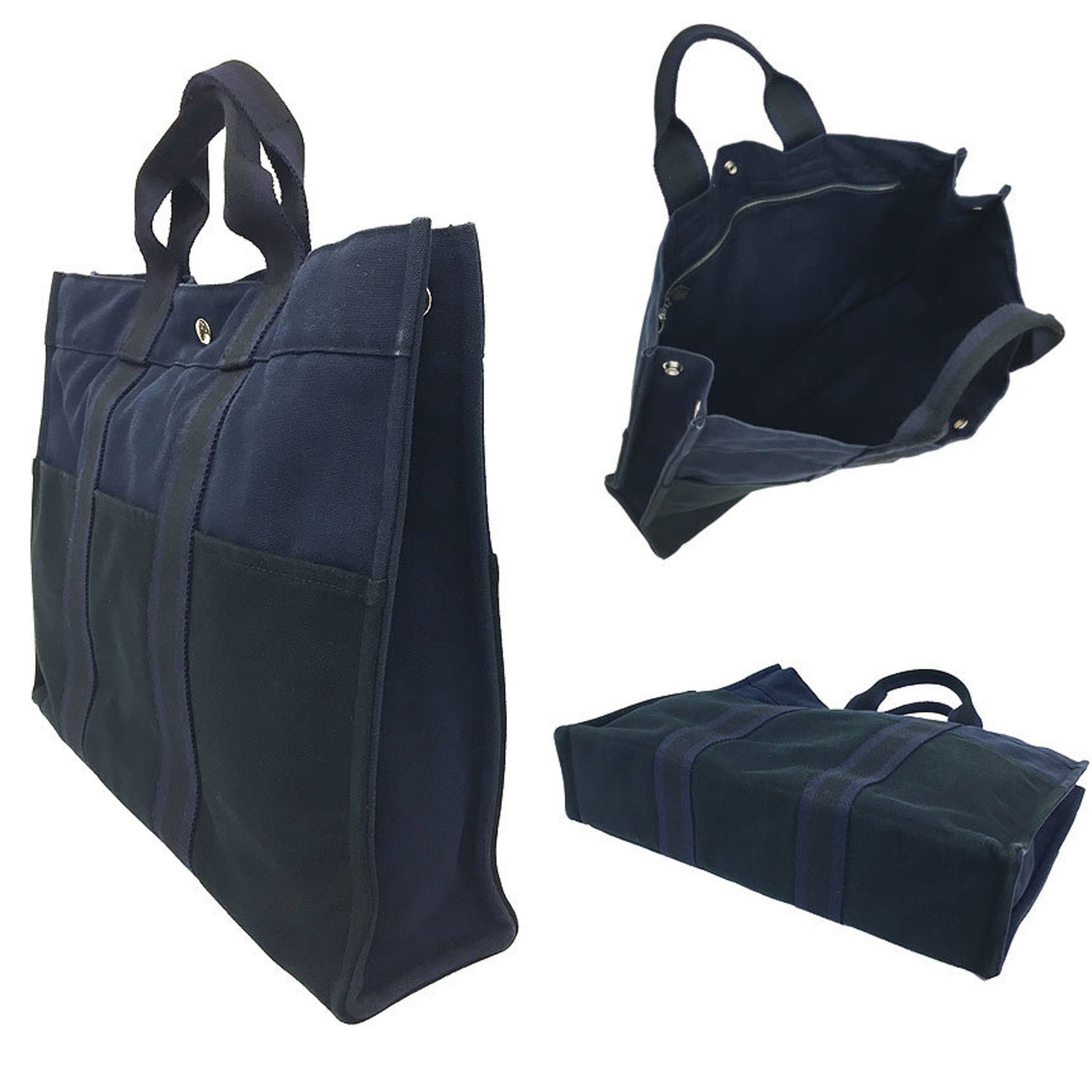 HERMES Foule MM Tote Bag Hand Navy x Black