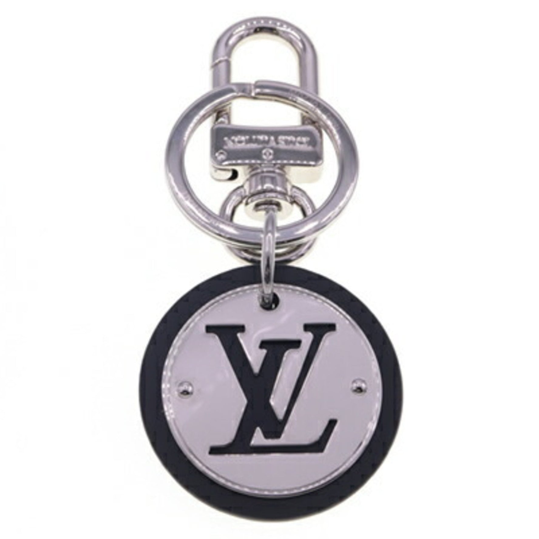 Louis Vuitton Keychain Portocle LV Circle Silver Black Metal Leather Key Ring Bag Men's