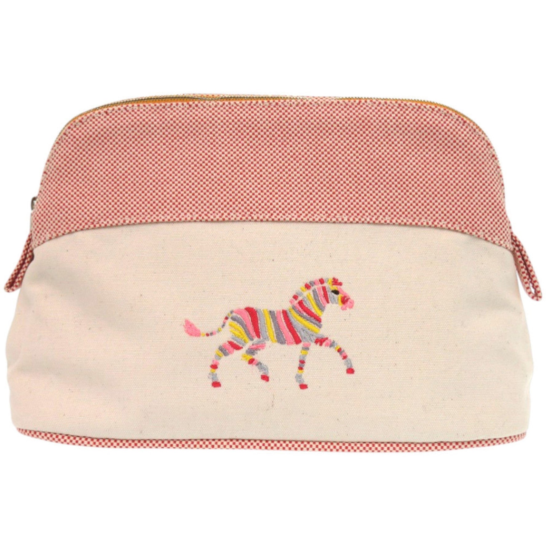 Like new Hermès Bolide Pouch with Horse Embroidery, Cotton, Ivory and White, Bag, 1247, HERMES