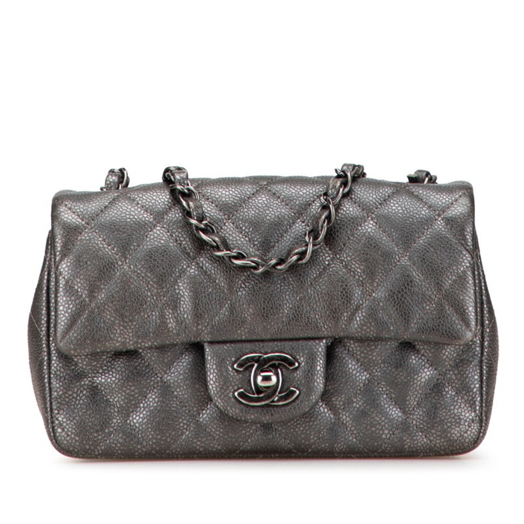 CHANEL Mini Matelasse 20 Coco Mark Chain Shoulder Bag in Silver/Gray Caviar Skin