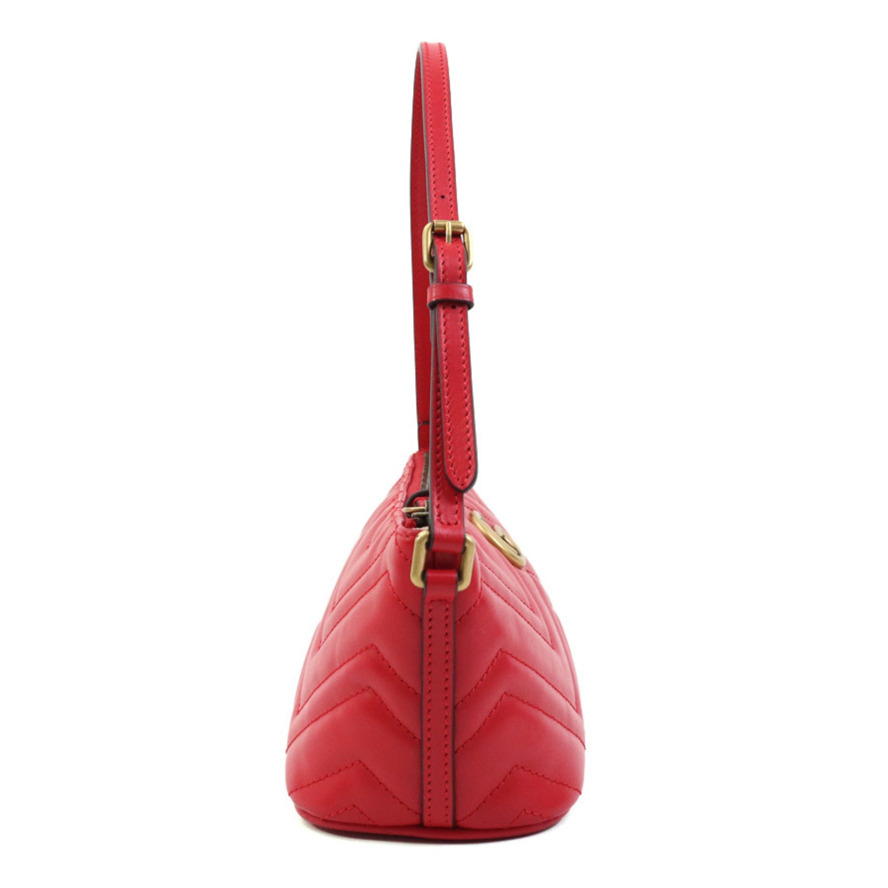 GUCCI Shoulder Bag GG Marmont Leather Red Gold