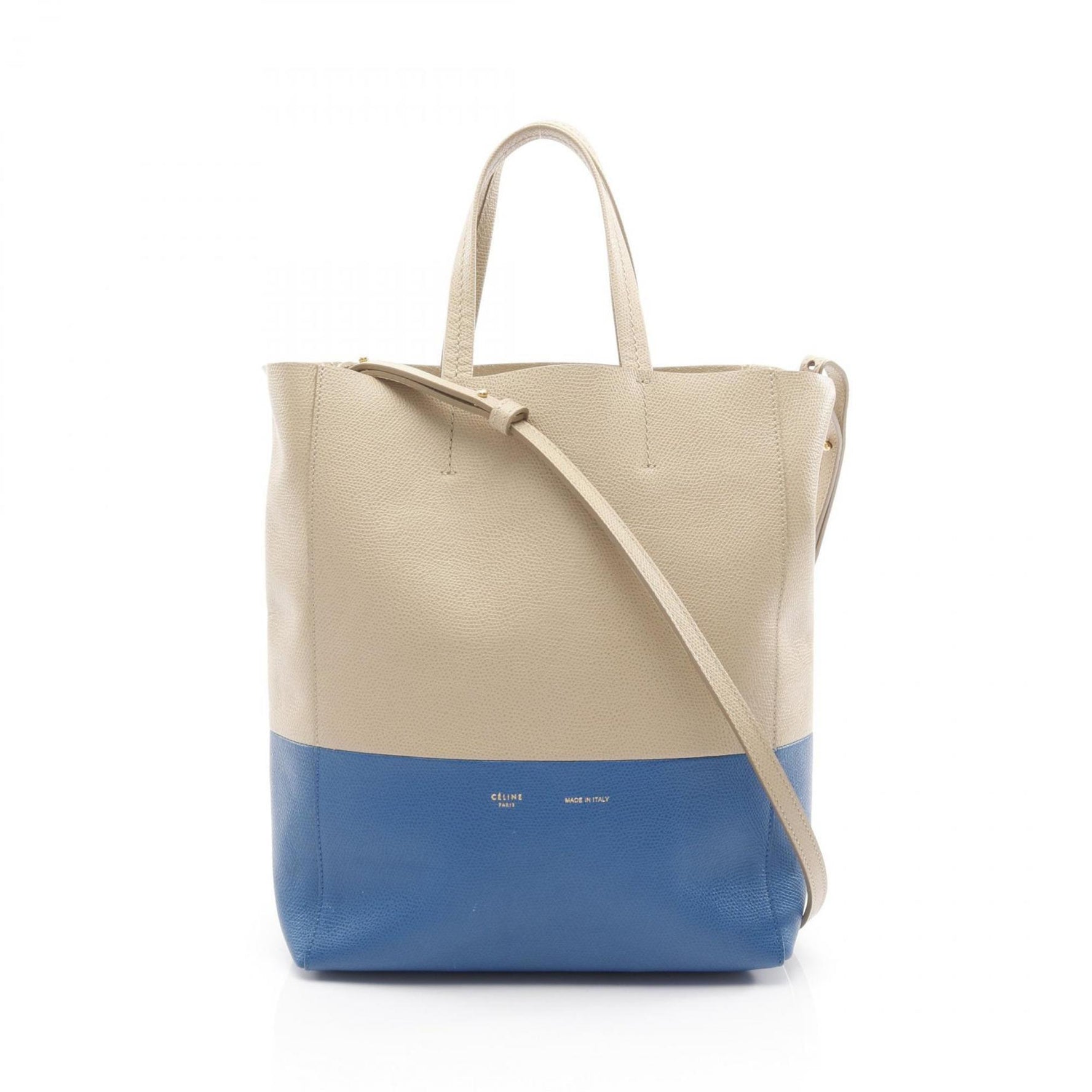 Celine Vertical Small Cabas Tote Bag, Leather, Beige and Blue