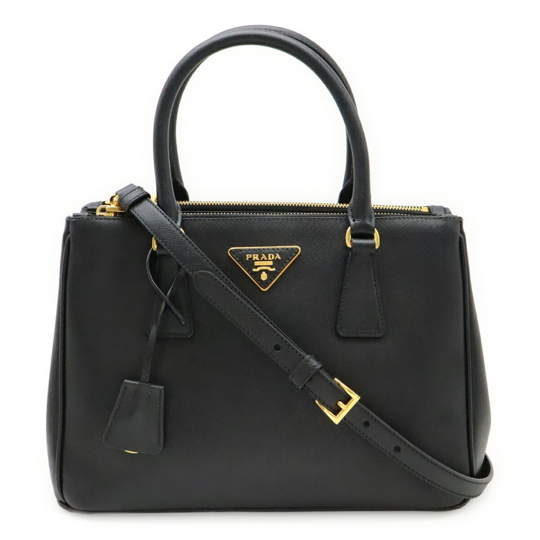 PRADA Galleria Triangle Medium Bag in Saffiano Leather, Black
