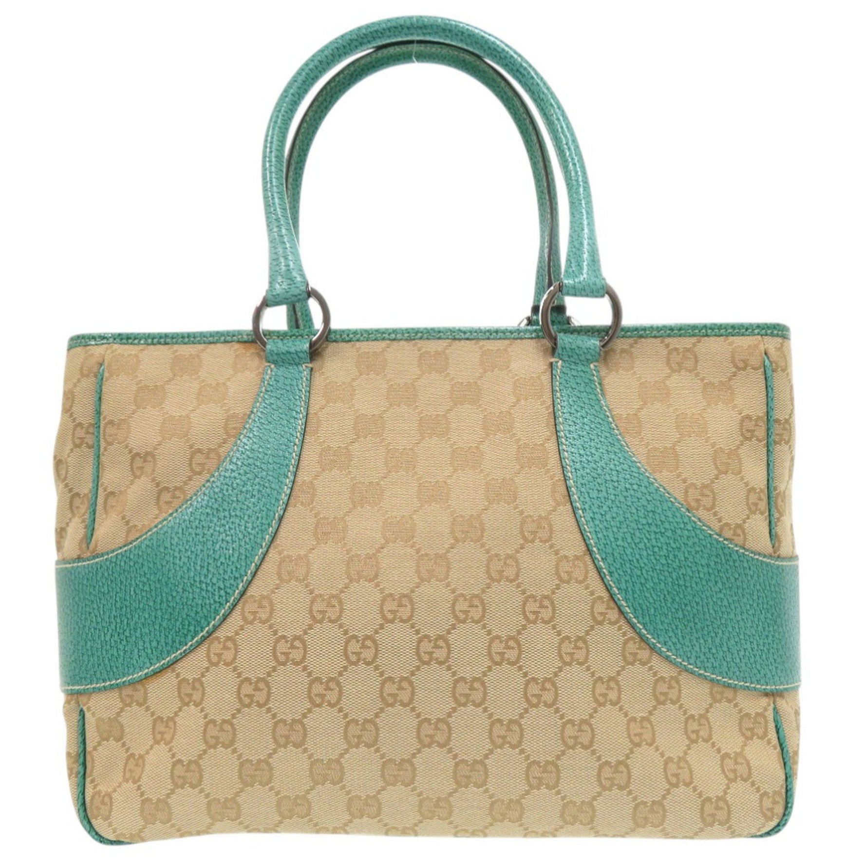Gucci GG Canvas Handbag Tote Bag Leather Beige 0600