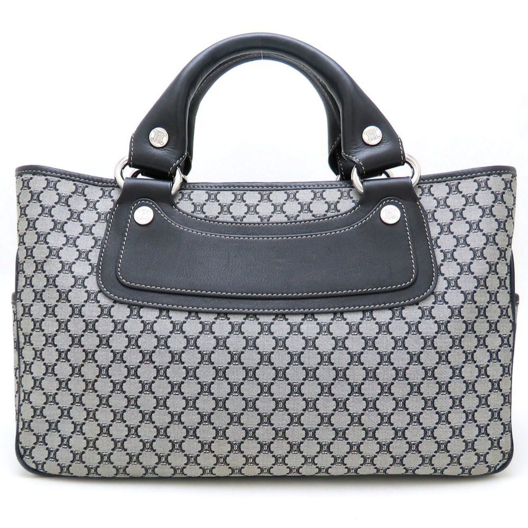 CELINE Boogie Bag Handbag Macadam Canvas x Leather Grey Black