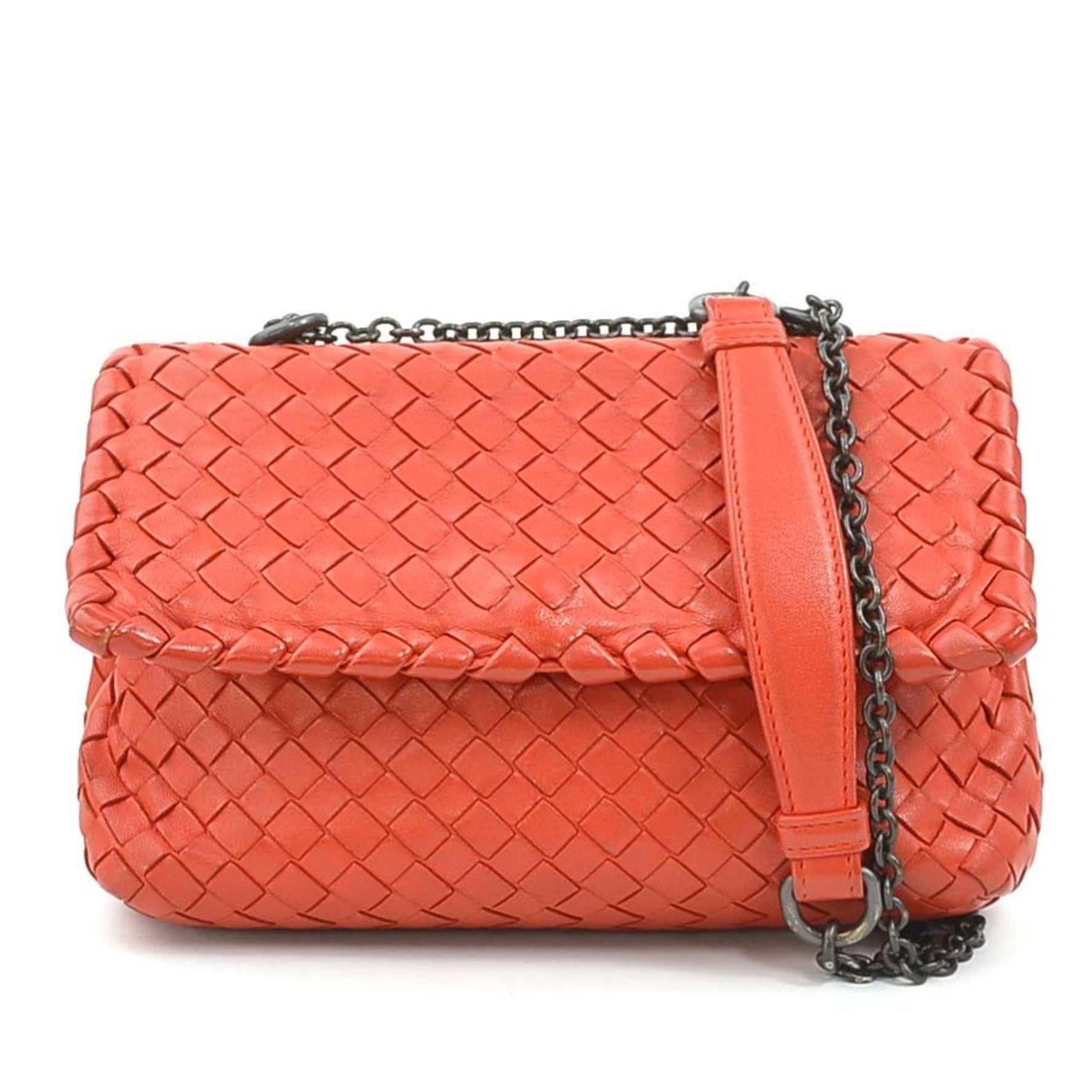 Bottega Veneta Intrecciato Leather Shoulder Bag, Red