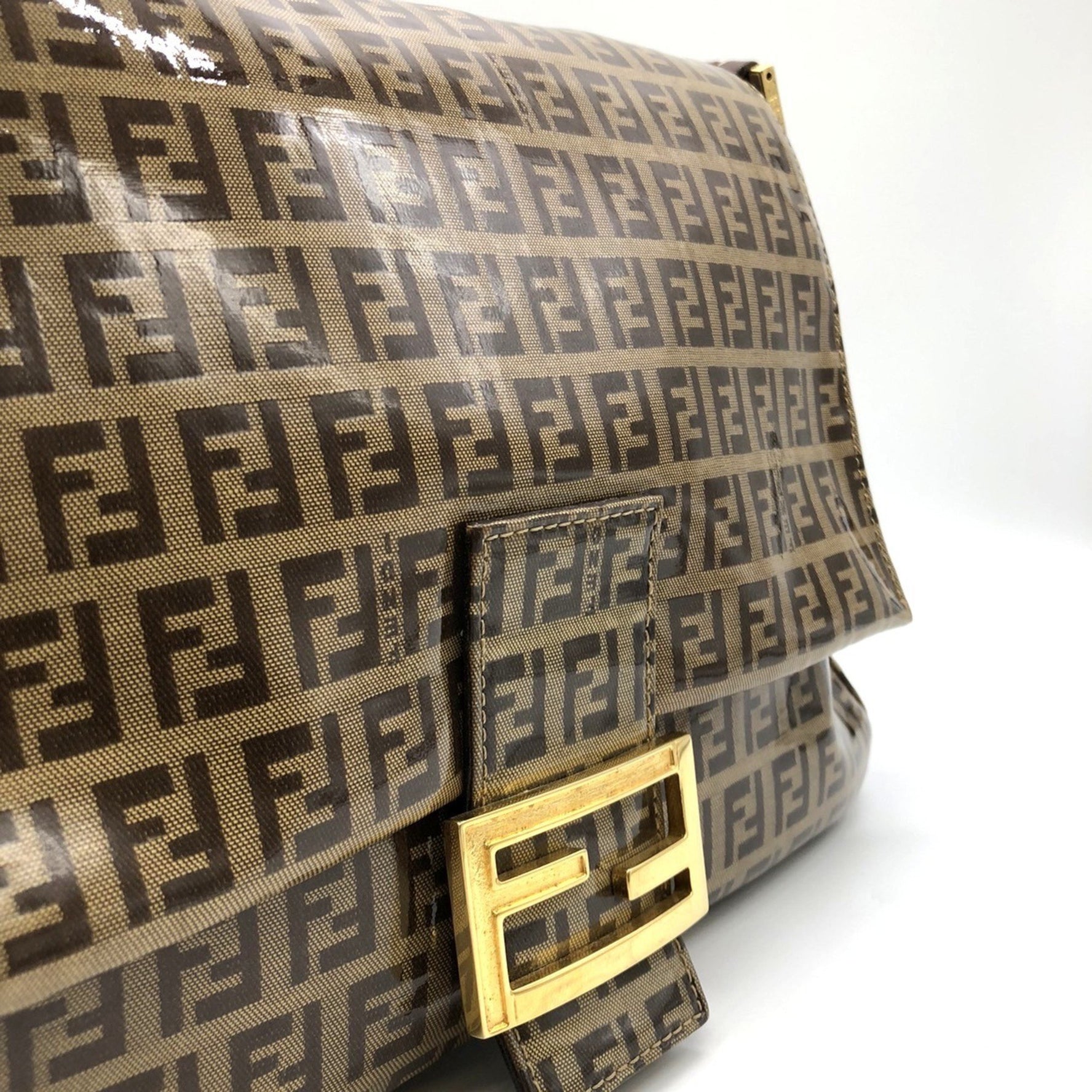 FENDI Mamma Baguette Shoulder Bag Nylon Leather Zucchino