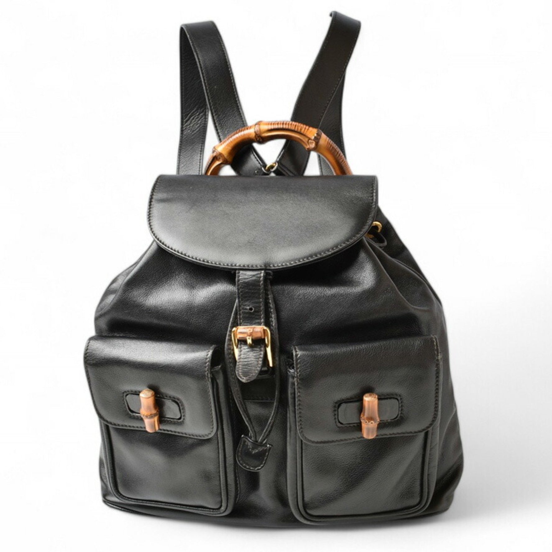 GUCCI Backpack Bamboo Bag Leather Black