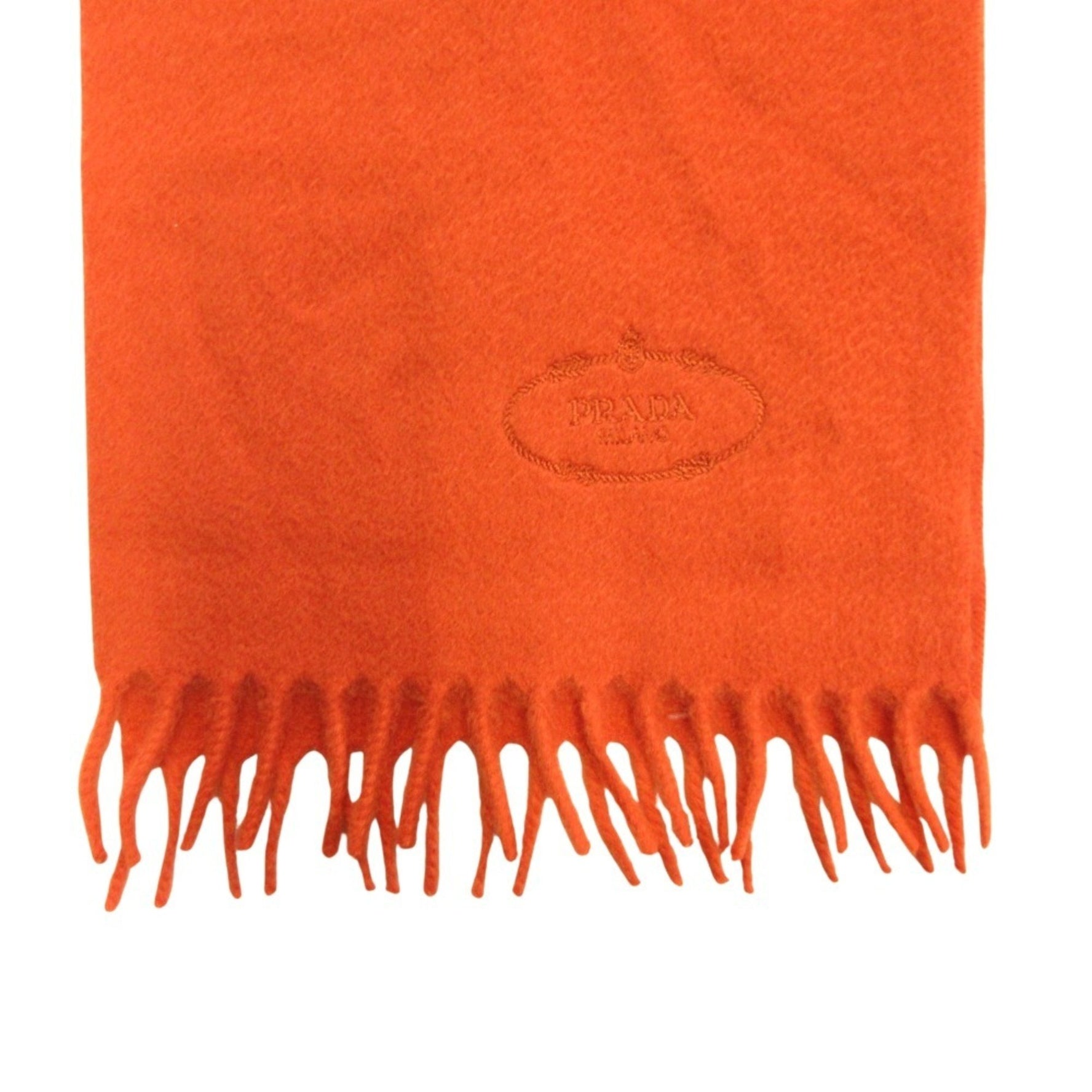 PRADA 100% Cashmere Short Stole/Scarf with Logo Embroidery and Narrow Fringe, Women