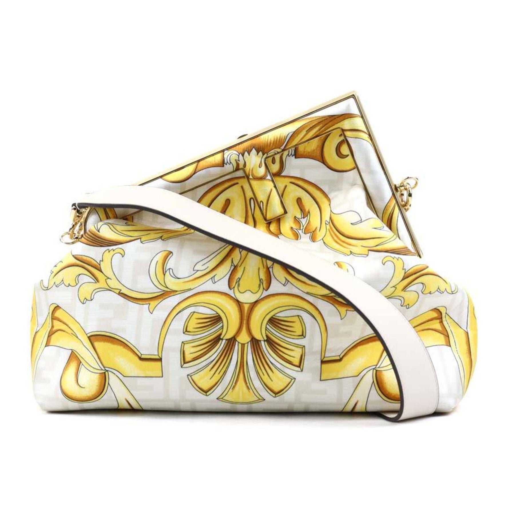 FENDI Shoulder Bag FENDACE First Medium Canvas Leather Light Beige Yellow