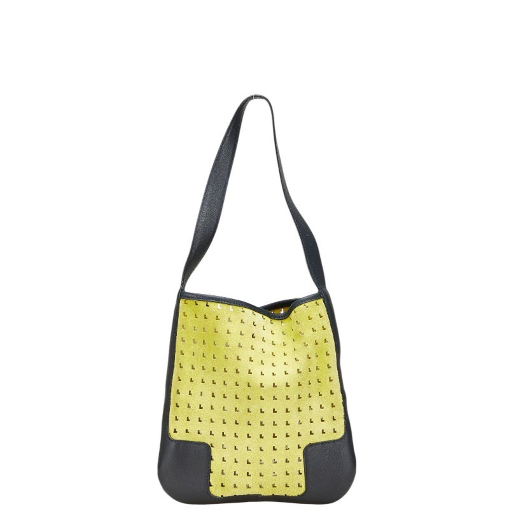 LOEWE Anagram Punching One-Shoulder Bag Handbag in Light Green Leather and Suede