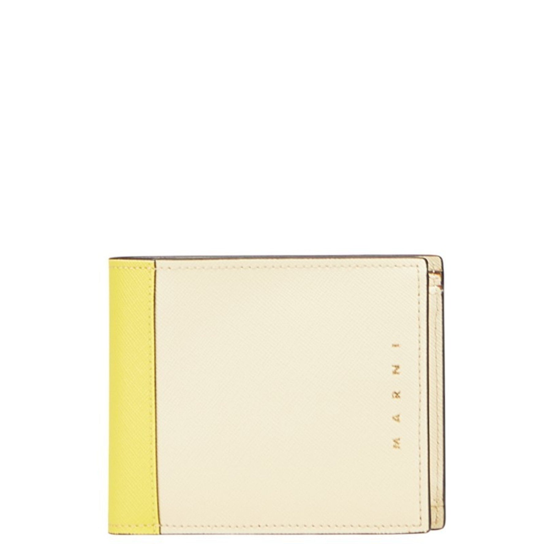 Marni Bicolor Bifold Wallet Beige Yellow Leather
