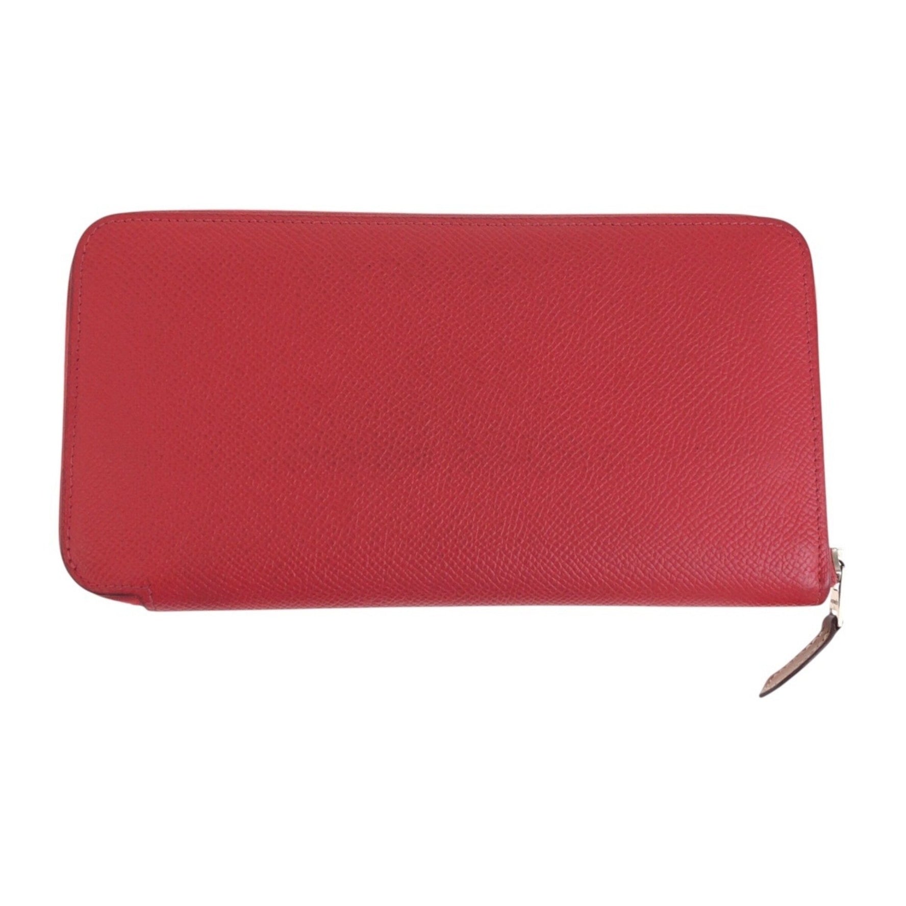 HERMES Azap Silkin Rouge Red Silver Hardware Epsom Leather Long Wallet A Stamp