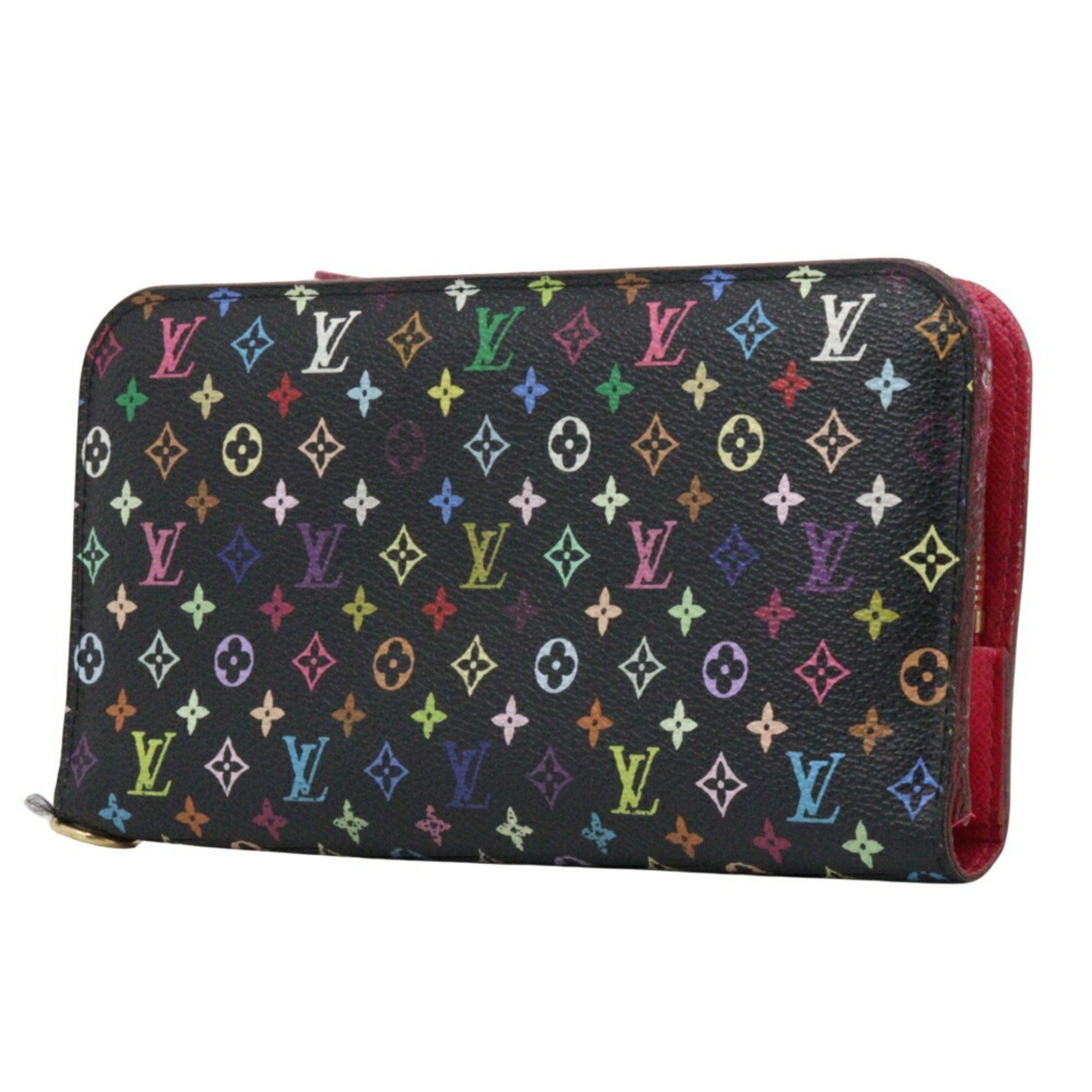 Louis Vuitton LOUIS VUITTON Portefeuille Unsolit Long Wallet M93754 Monogram Multicolor Grenard 2009 Black/Pink CA2079 Snap Button Portefeiulle Women's