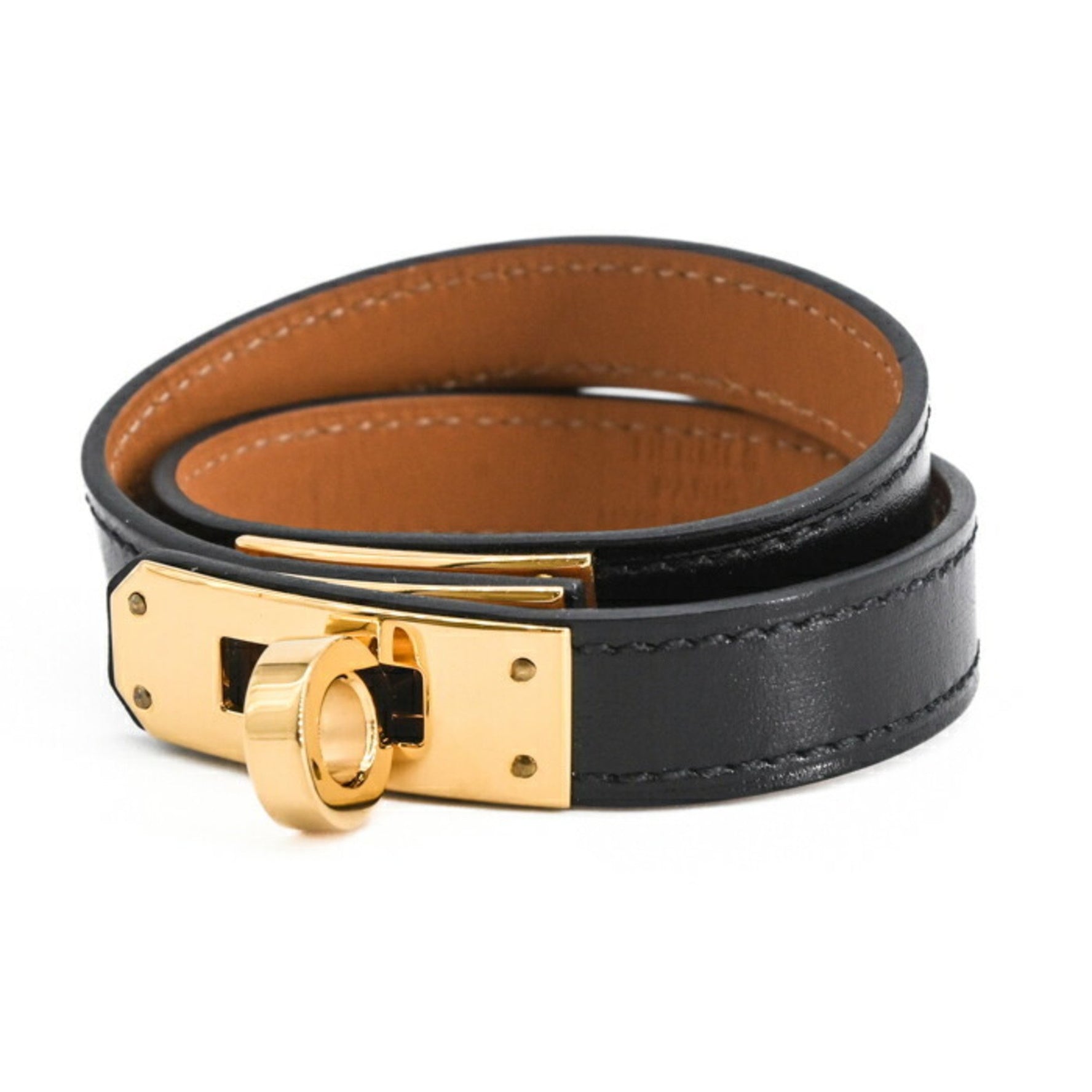 HERMES Kelly Bracelet Double Tour Box Calf Leather Black #B