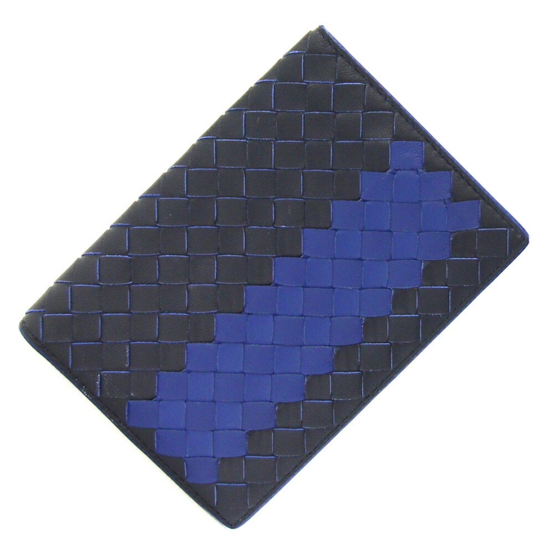 Bottega Veneta Passport Case, Intrecciato Black and Blue Leather, Cover Women, BOTTEGA VENETA