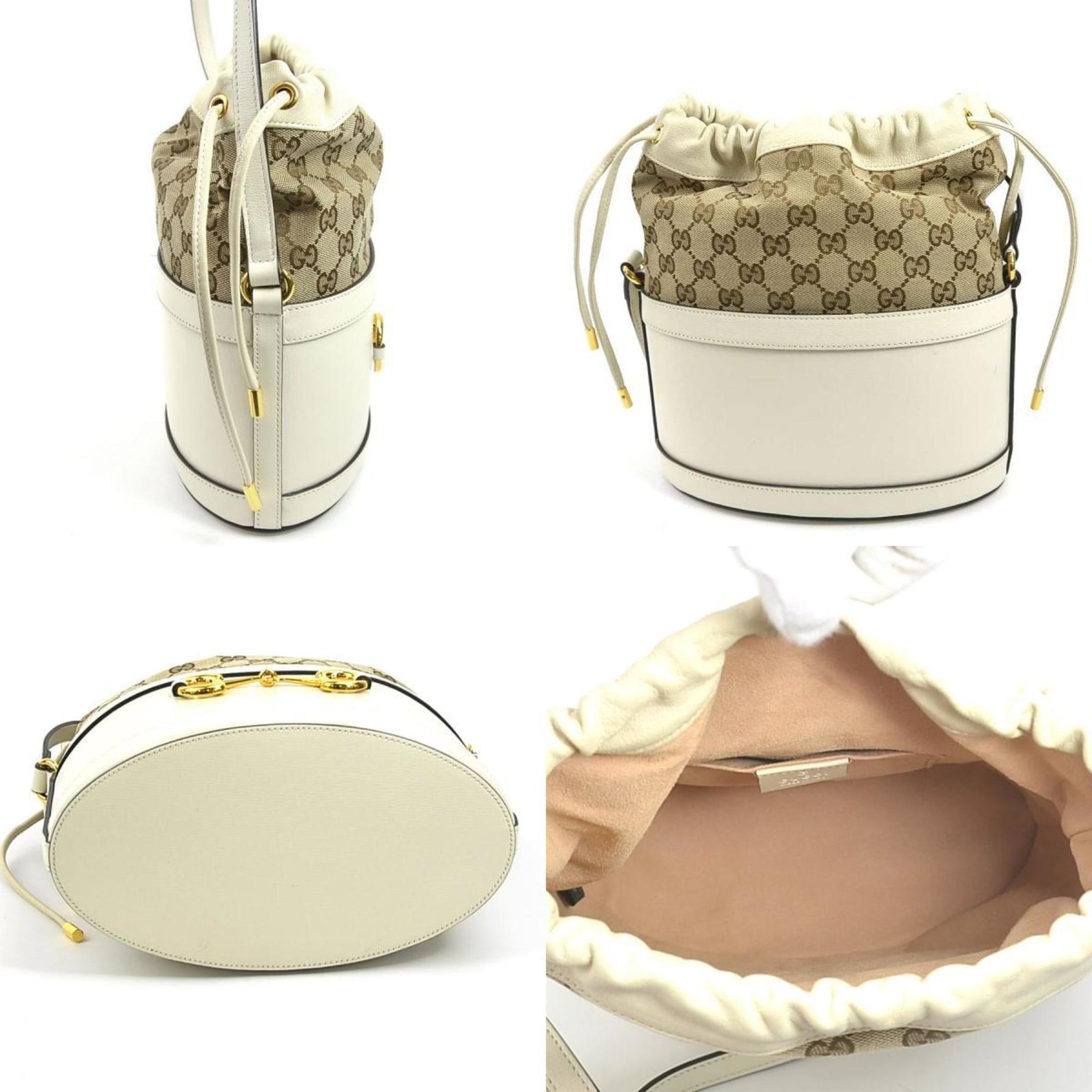 GUCCI Shoulder Bag Horsebit Leather GG Canvas Ivory Women's 99946g