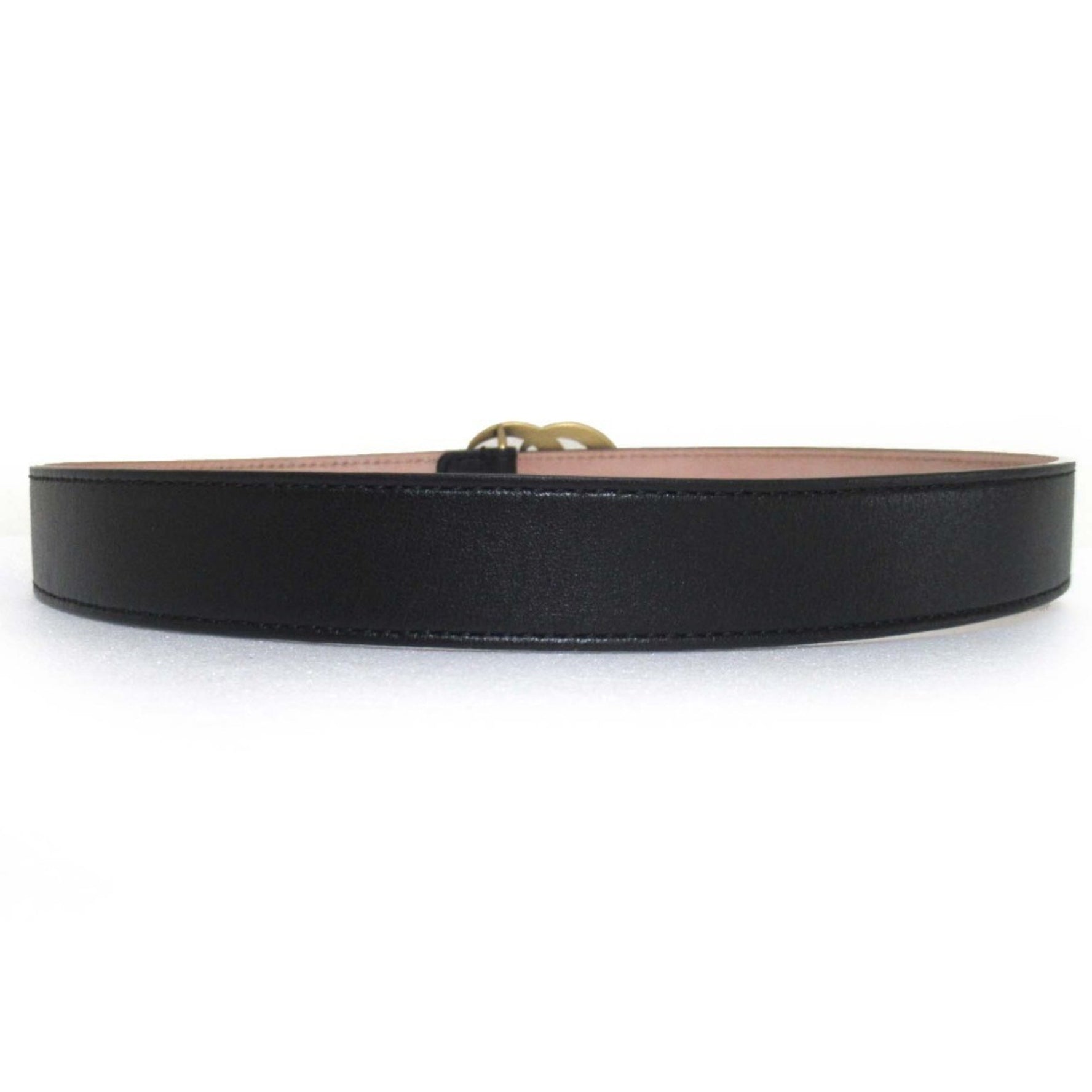 GUCCI Children's Double G Marmont Leather Belt with Ribbon, Size L, Black and Gold Hardware