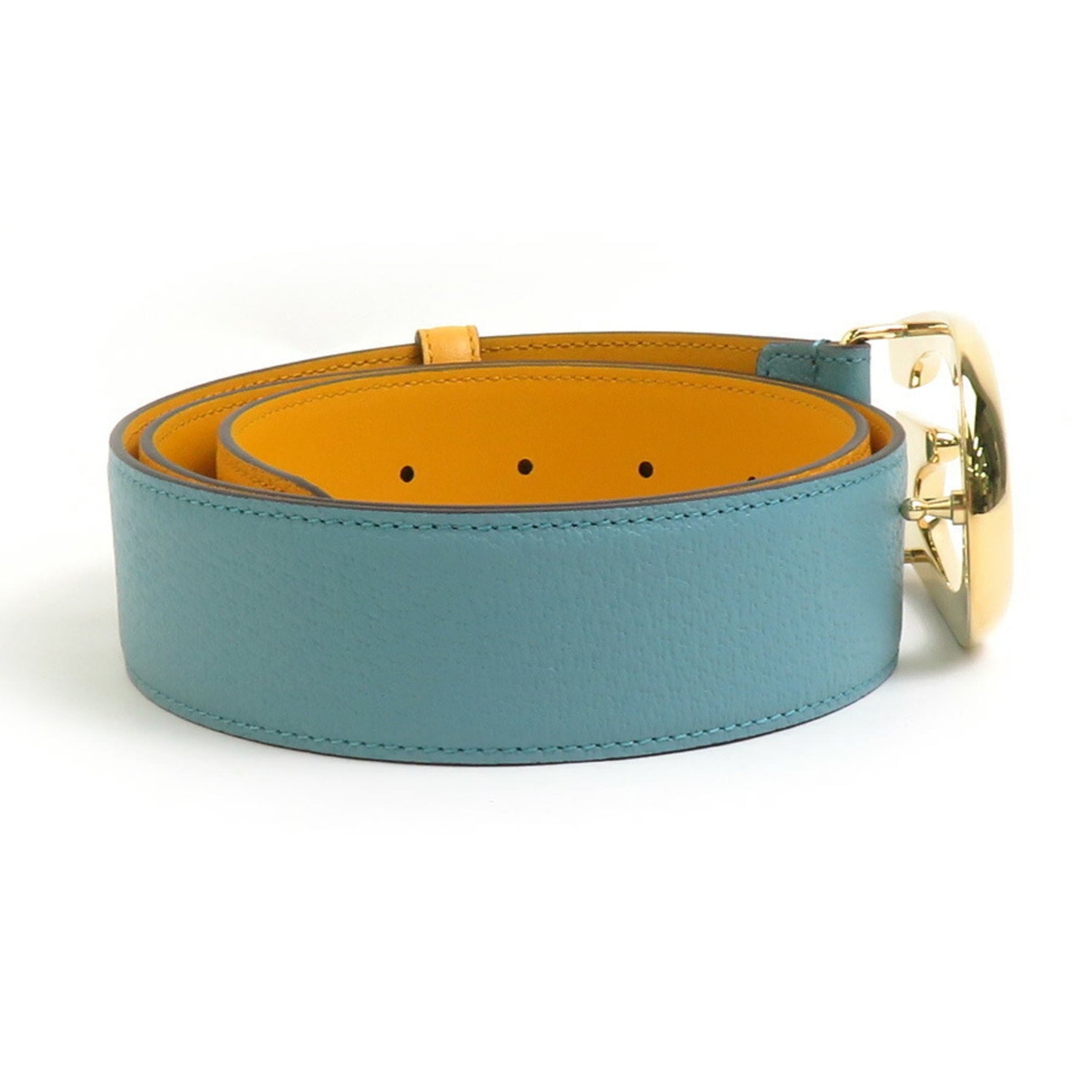 GUCCI Belt Leather Light Blue x Yellow Men's