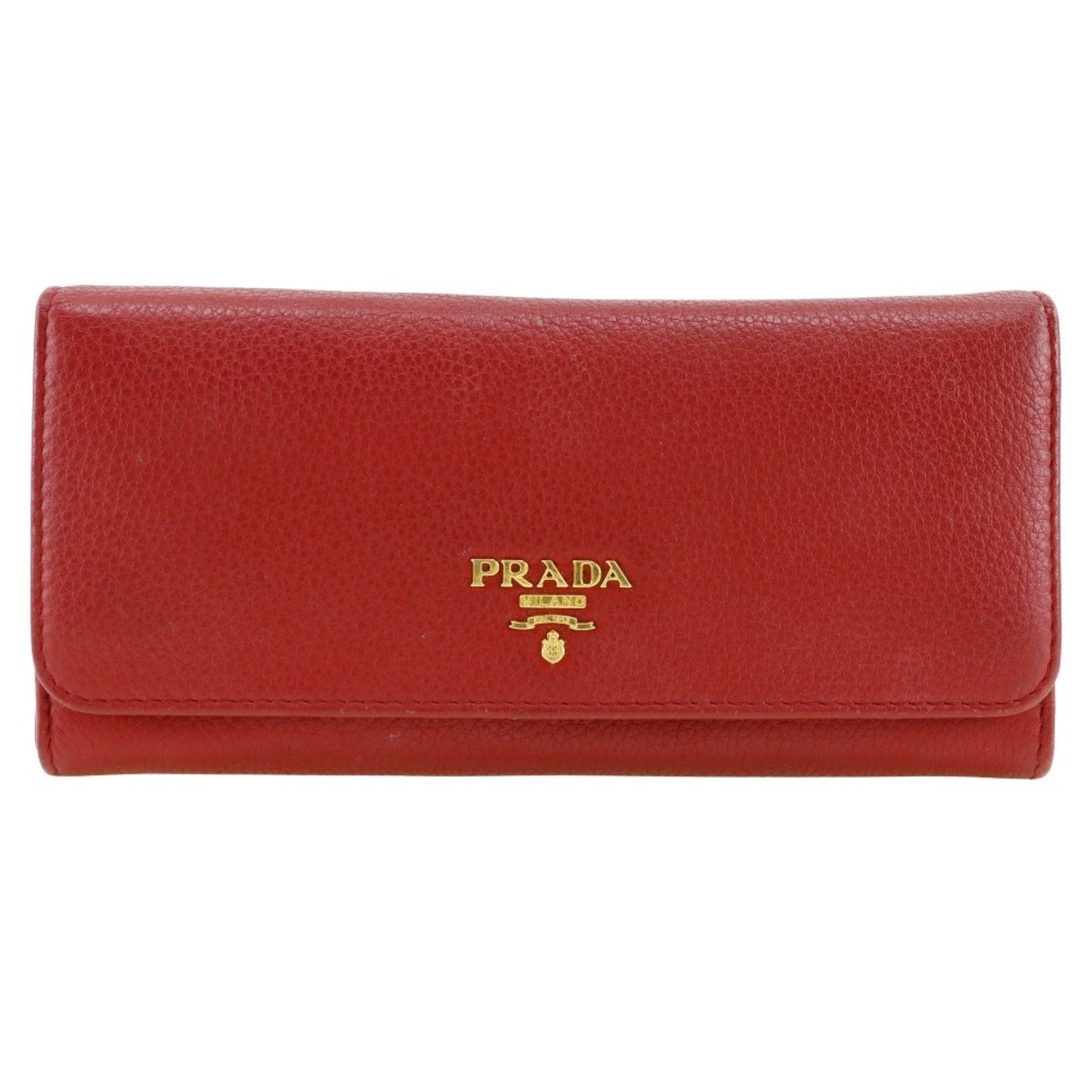 PRADA Vitero Dino Long Wallet 1MH132 Leather Red Snap Button Vitterodino Women's
