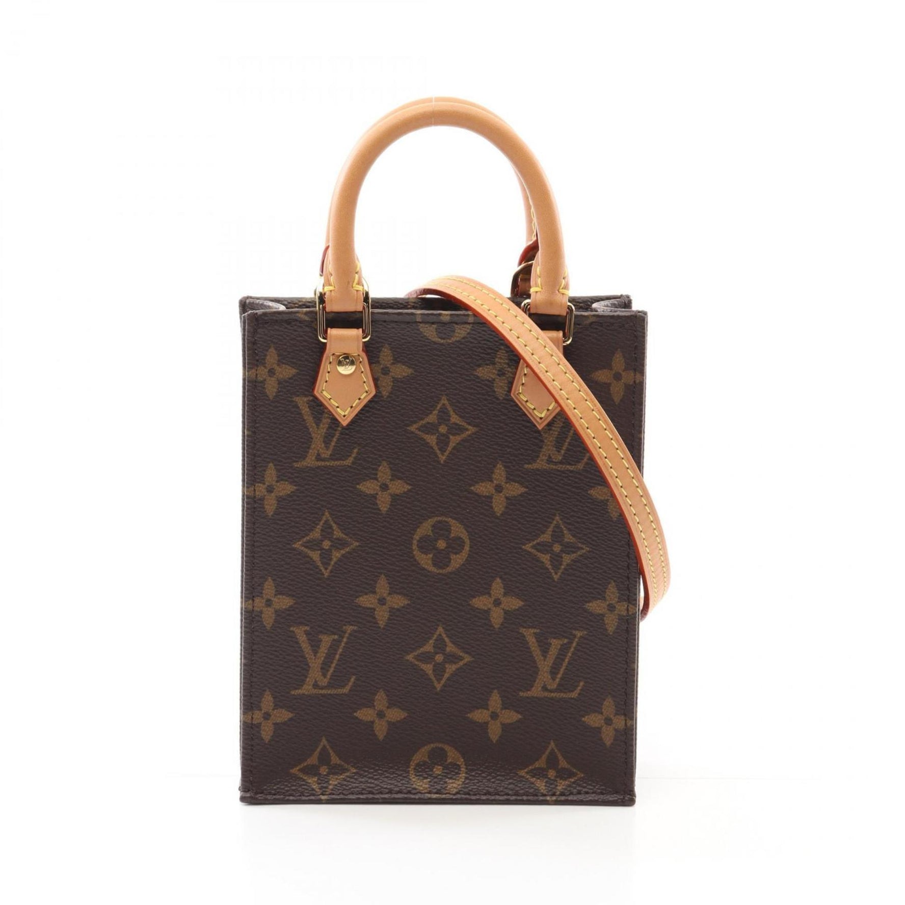 Louis Vuitton Petite Sac Plat Handbag Coated Canvas Leather Monogram