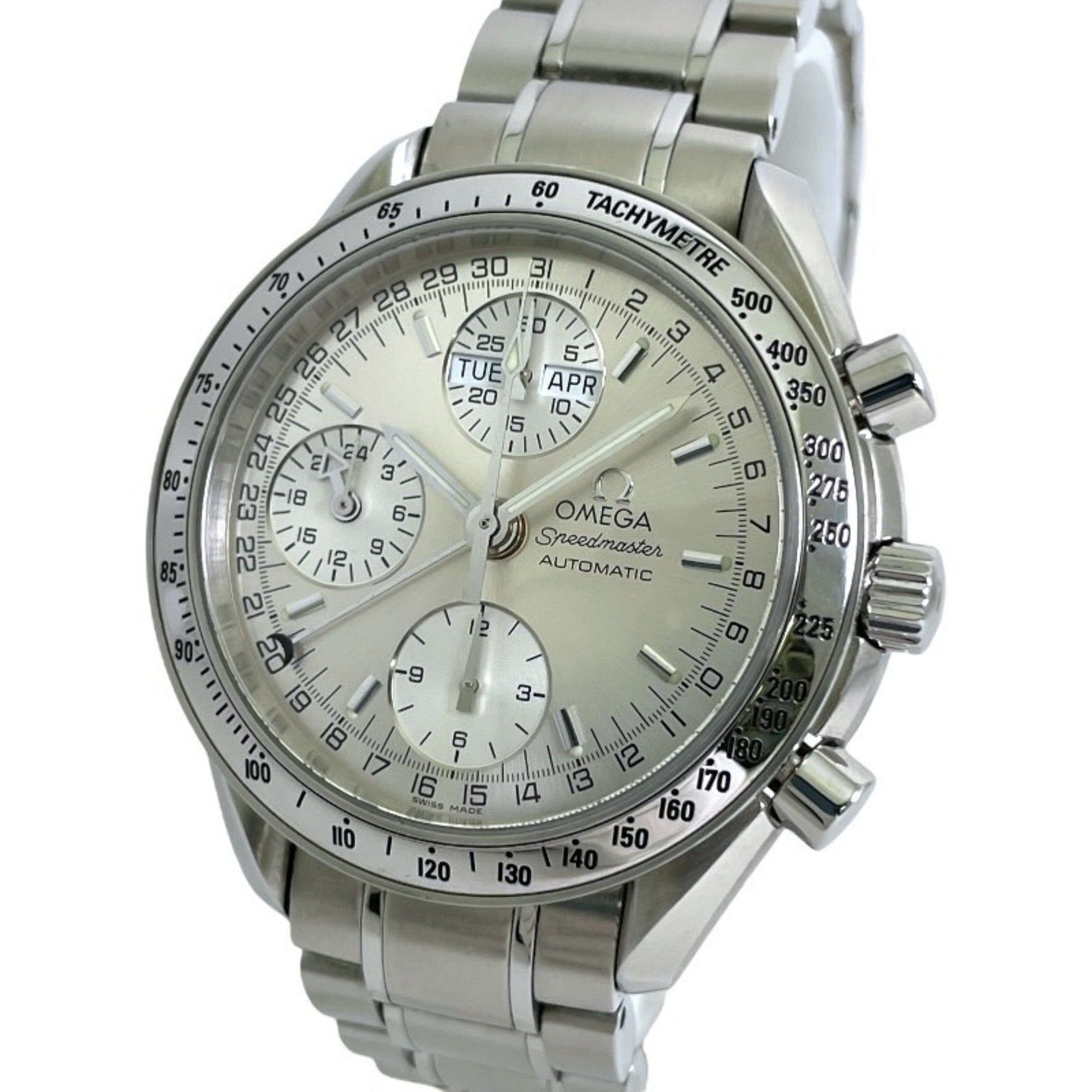 OMEGA Speedmaster Chronograph 3523.30 Stainless Steel Men's Watch with Triple Calendar and Date Display, Silver Dial, Automatic