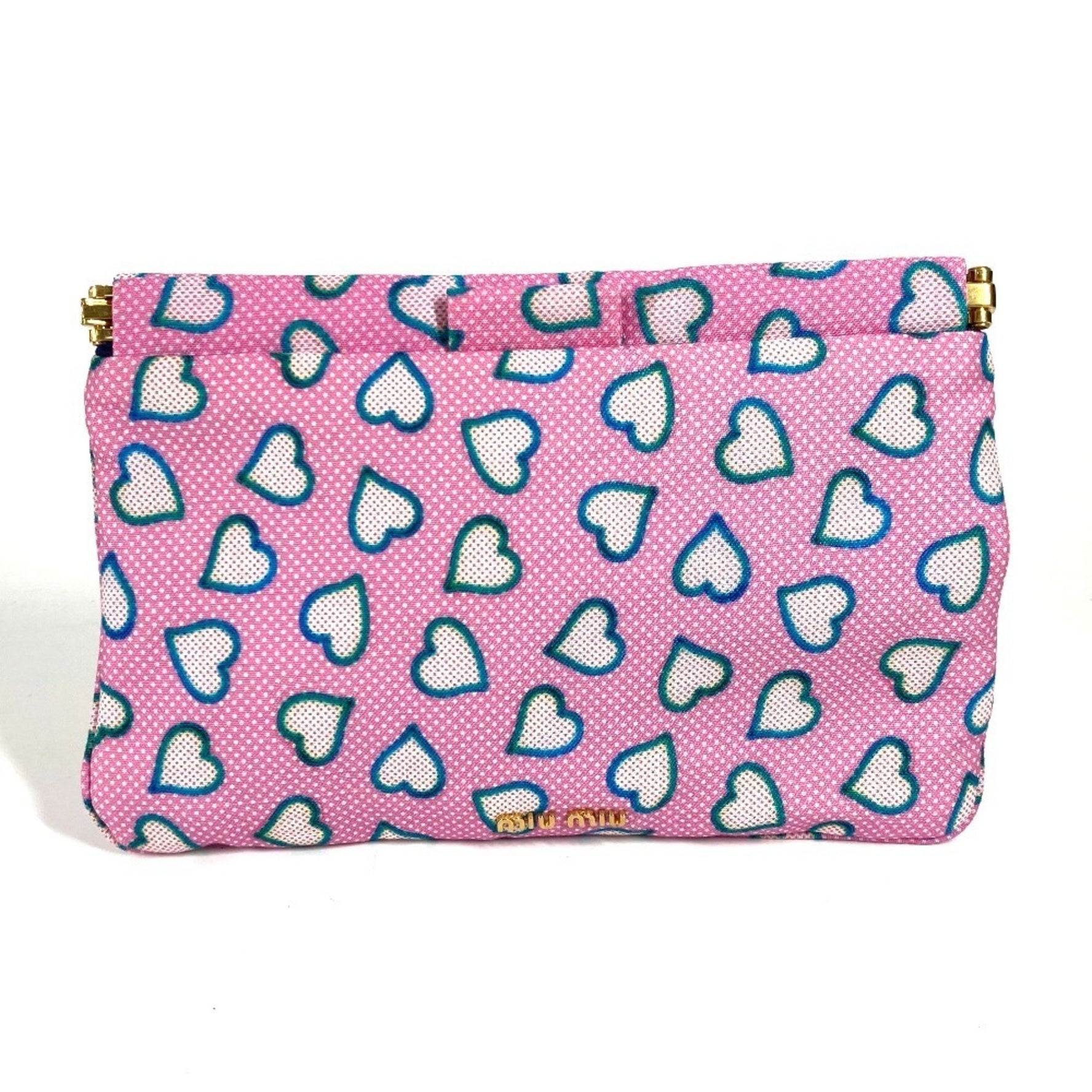 Miu Miu miu heart logo bag pouch clutch nylon leather ladies pink