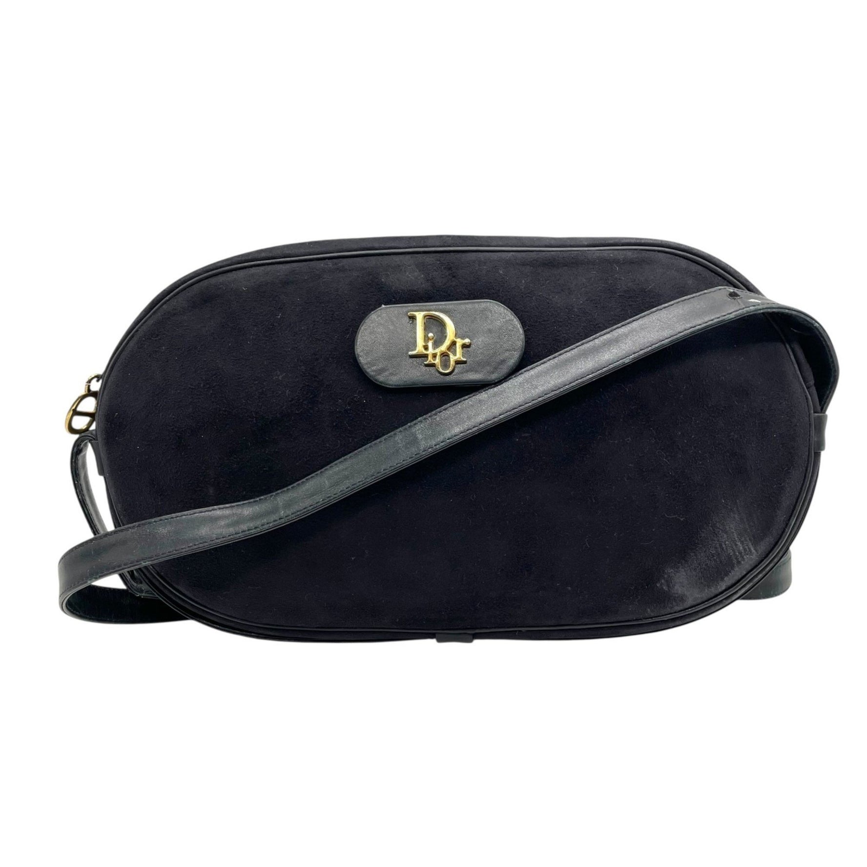 Christian Dior shoulder bag, sacoche, blue suede and leather, logo, gold hardware, vintage crossbody bag