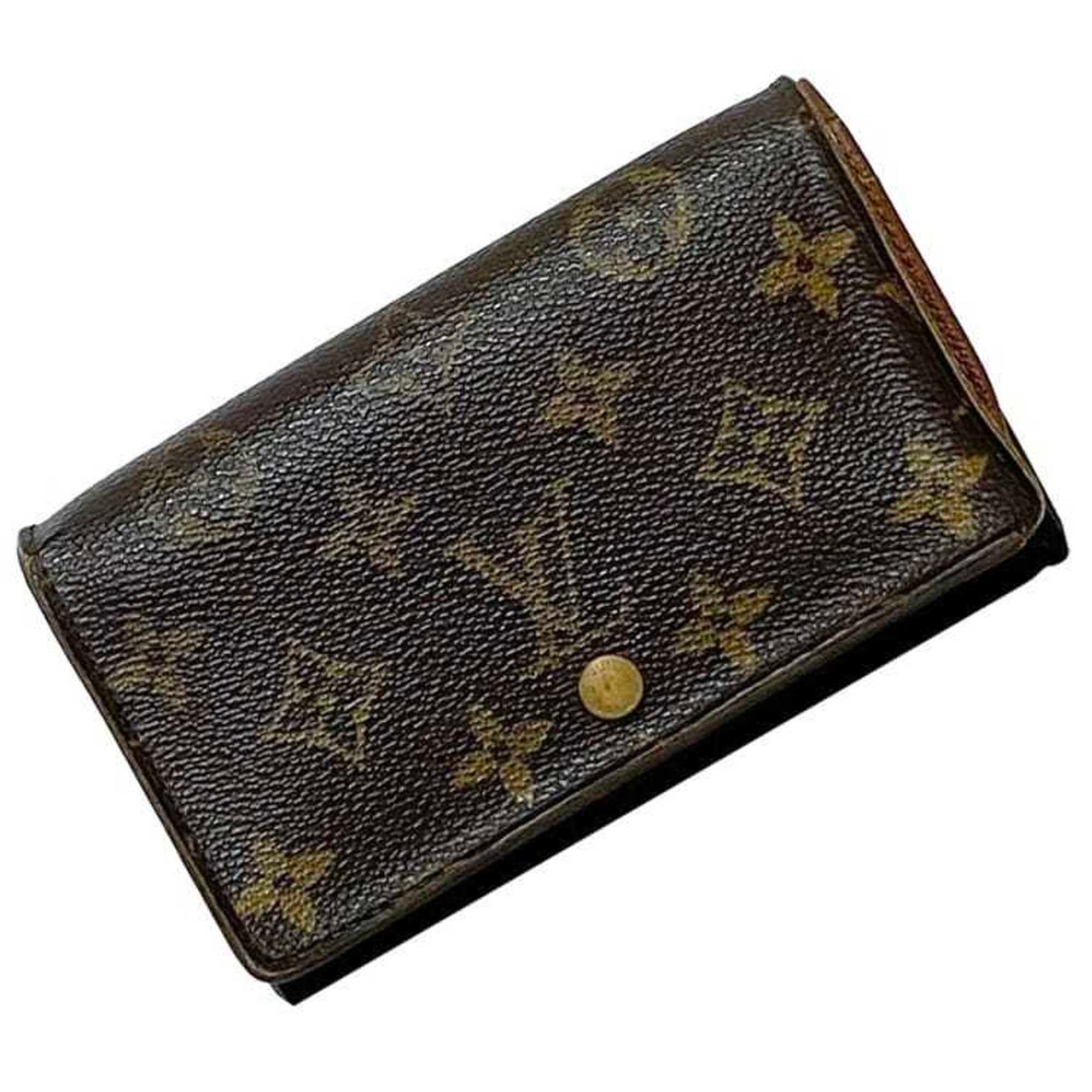 Louis Vuitton Bi-fold Wallet Porte Monnaie Tresor ec-22928 Brown Monogram M61730 Canvas RA0093 LOUIS VUITTON L-shaped Compact