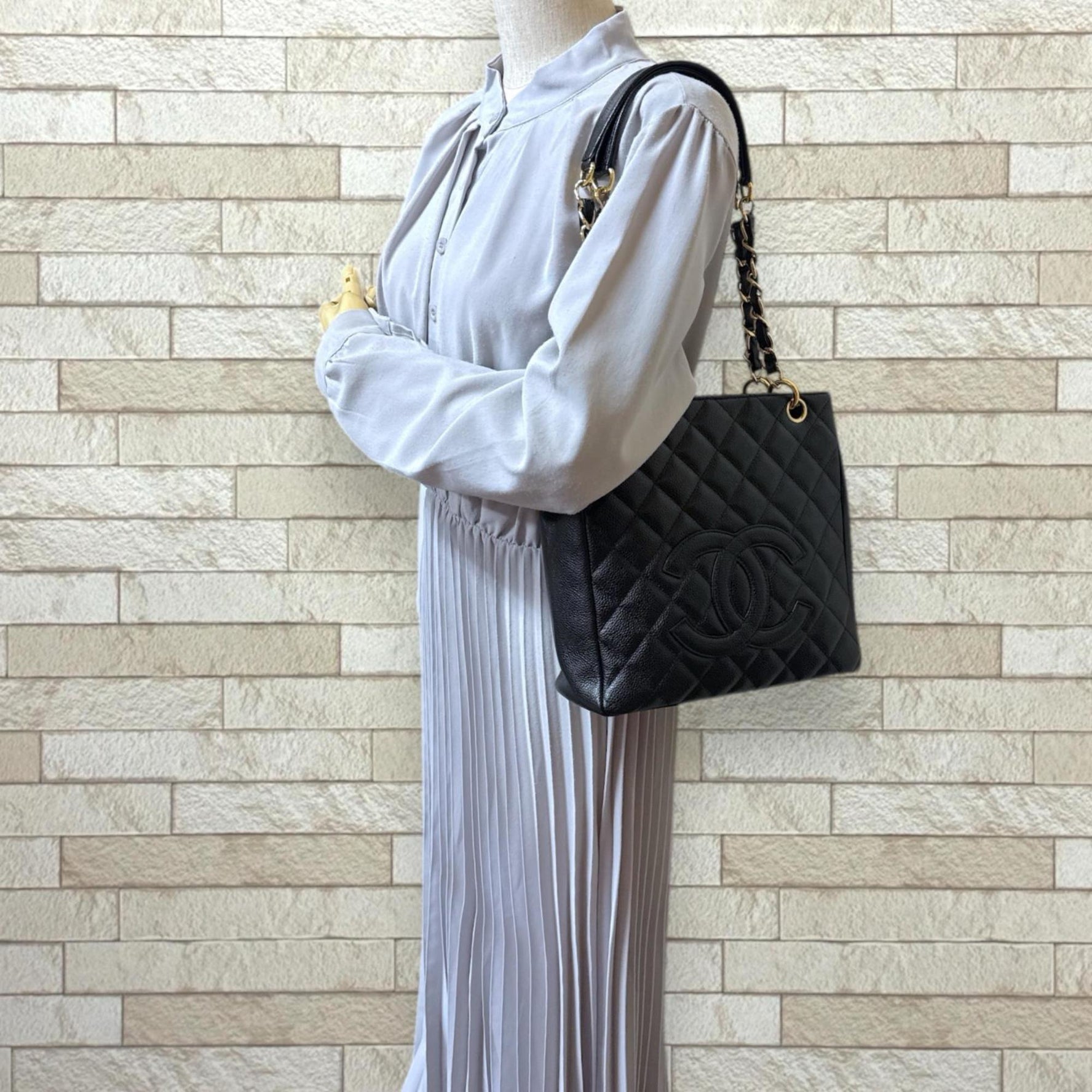 Chanel PST Tote Coco Mark Bag, Caviar Skin, Chain