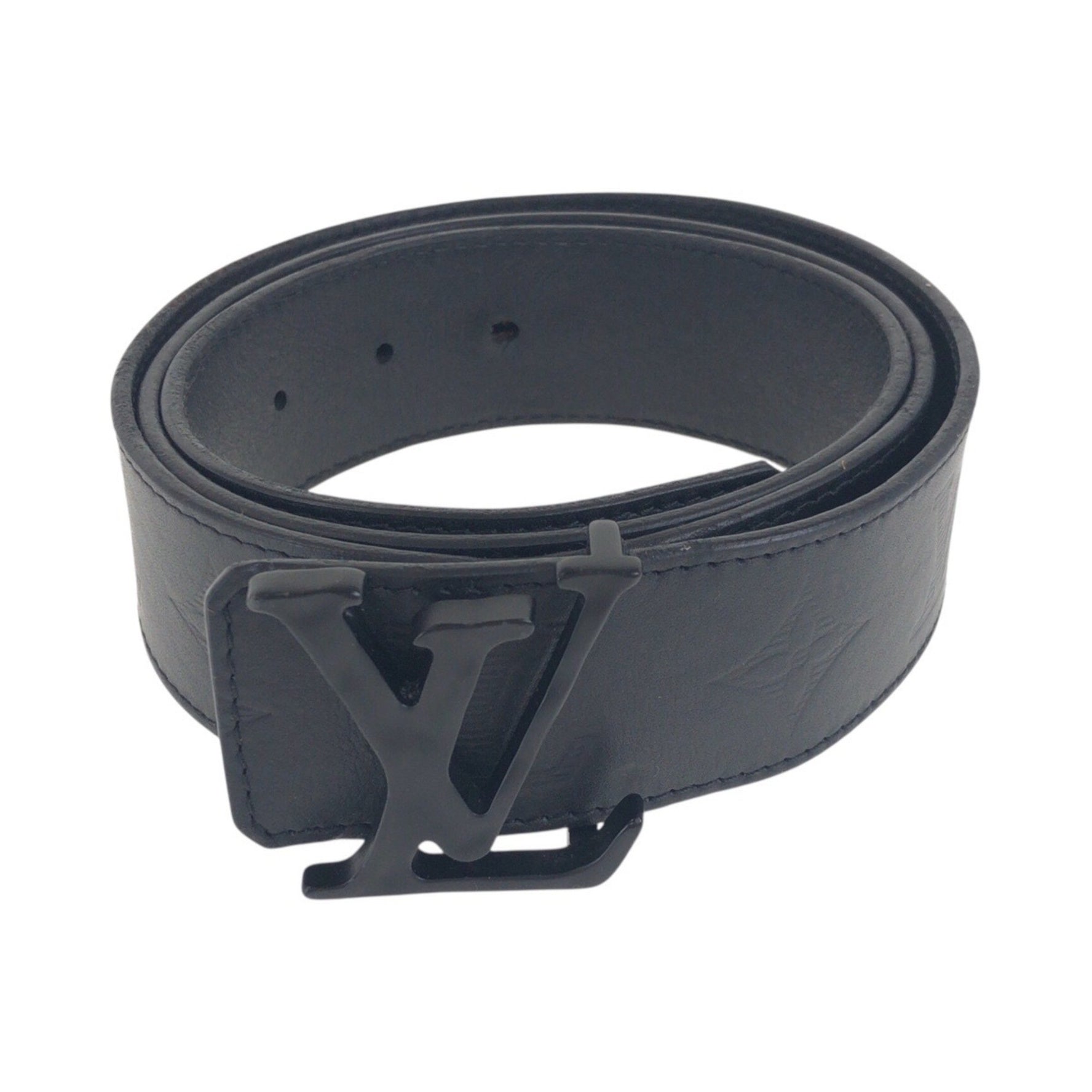 LOUIS VUITTON Monogram Shadow Santur 40-inch (100cm) Black Leather Belt M0220