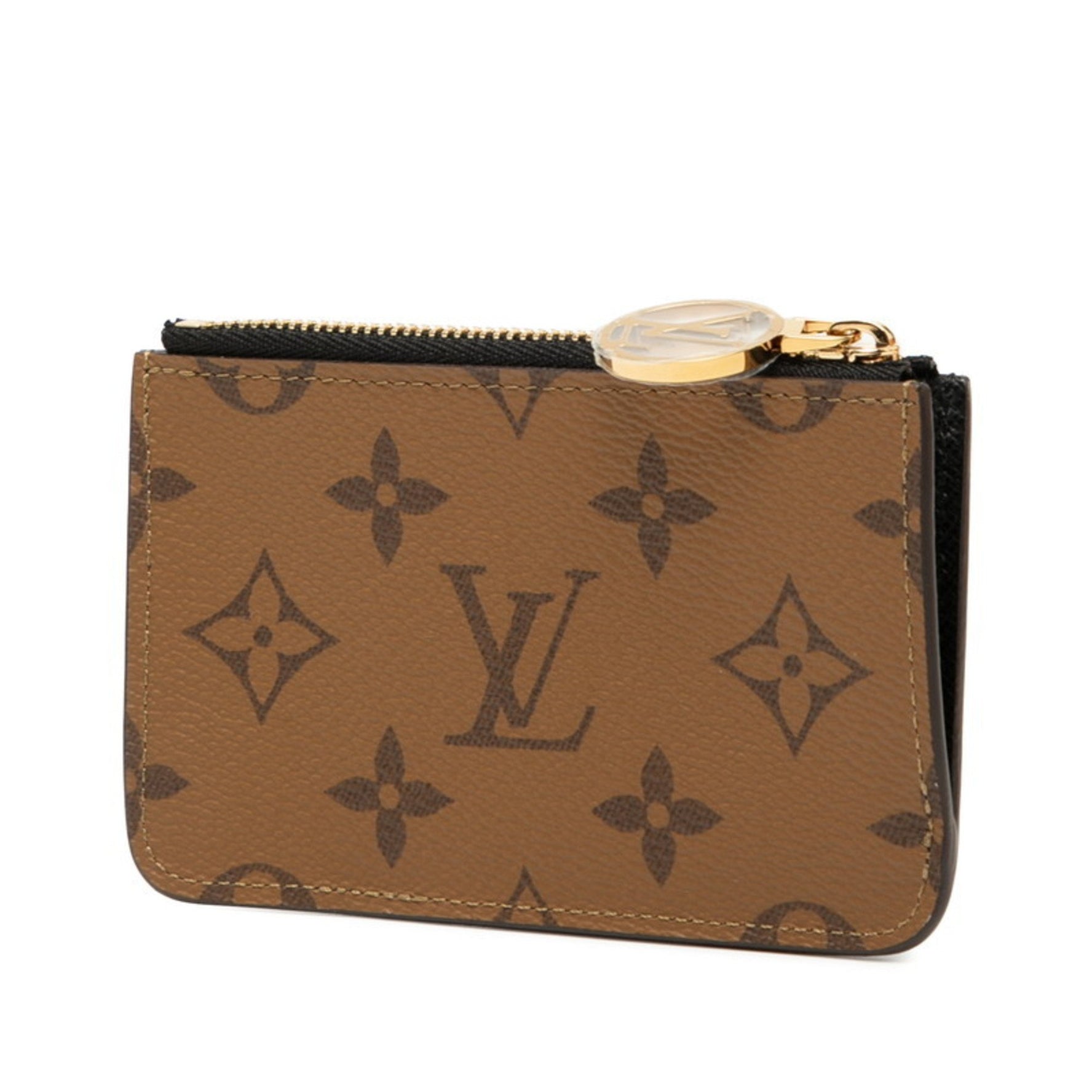 Louis Vuitton Monogram Reverse Porte Carte Romy Business Card Case Fragment Brown and Black Leather LOUIS VUITTON