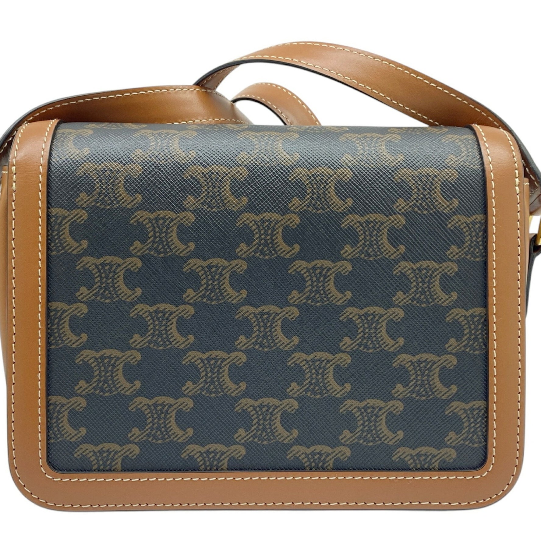 CELINE Teen Triomphe Shoulder Bag Canvas Calf Leather Tan Crossbody