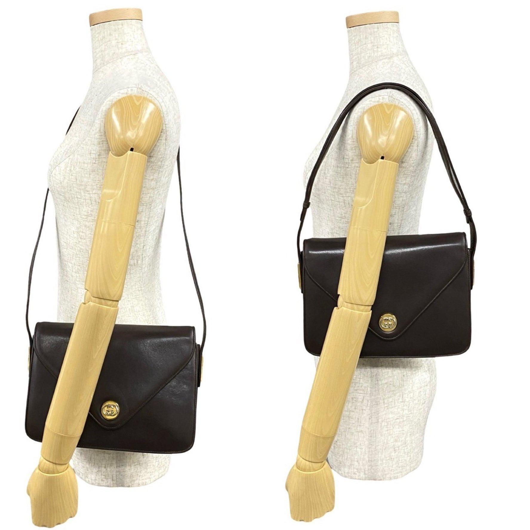 GUCCI Vintage GG Logo Metal Leather Semi-Shoulder Bag/Handbag