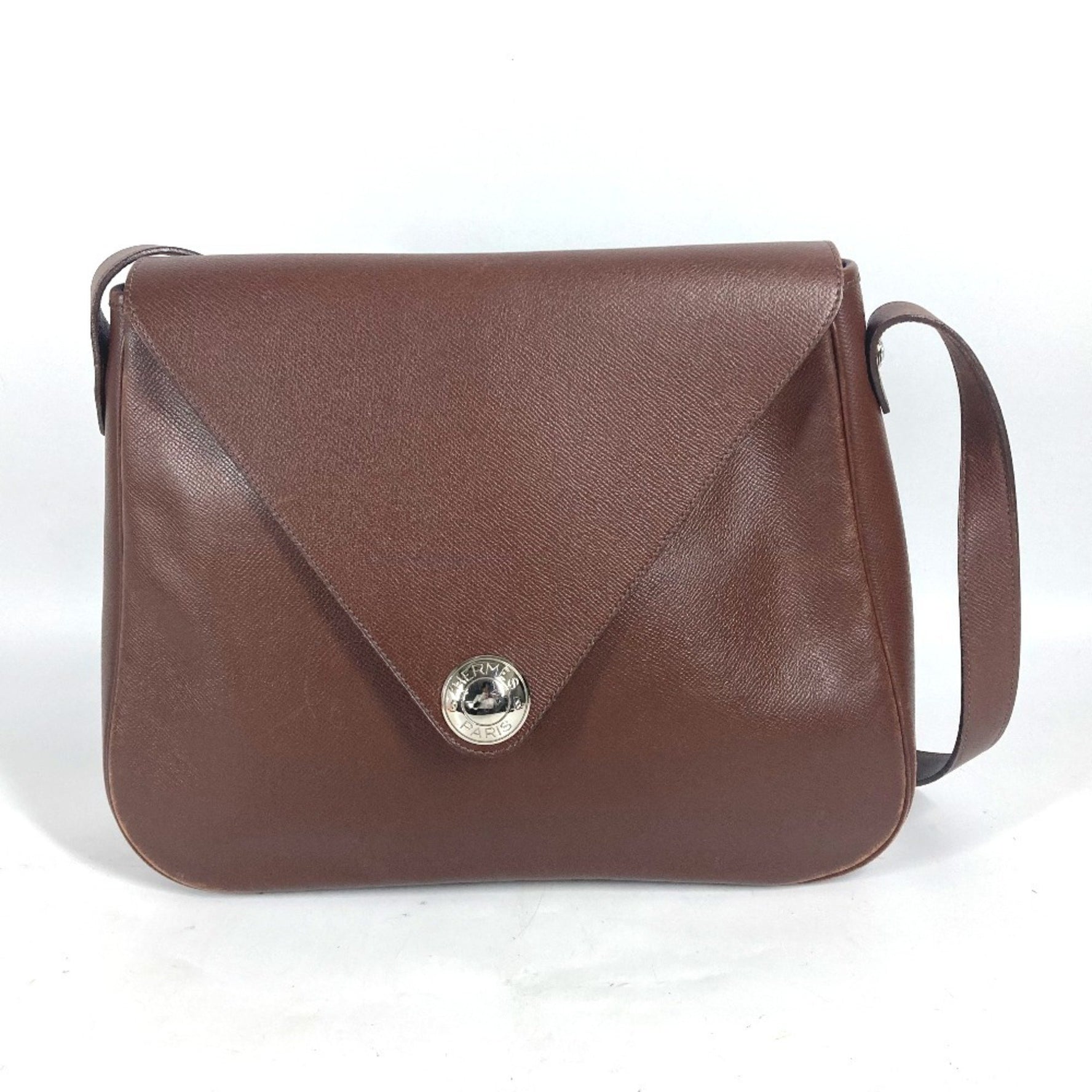 HERMES Christine flap shoulder bag leather men women brown