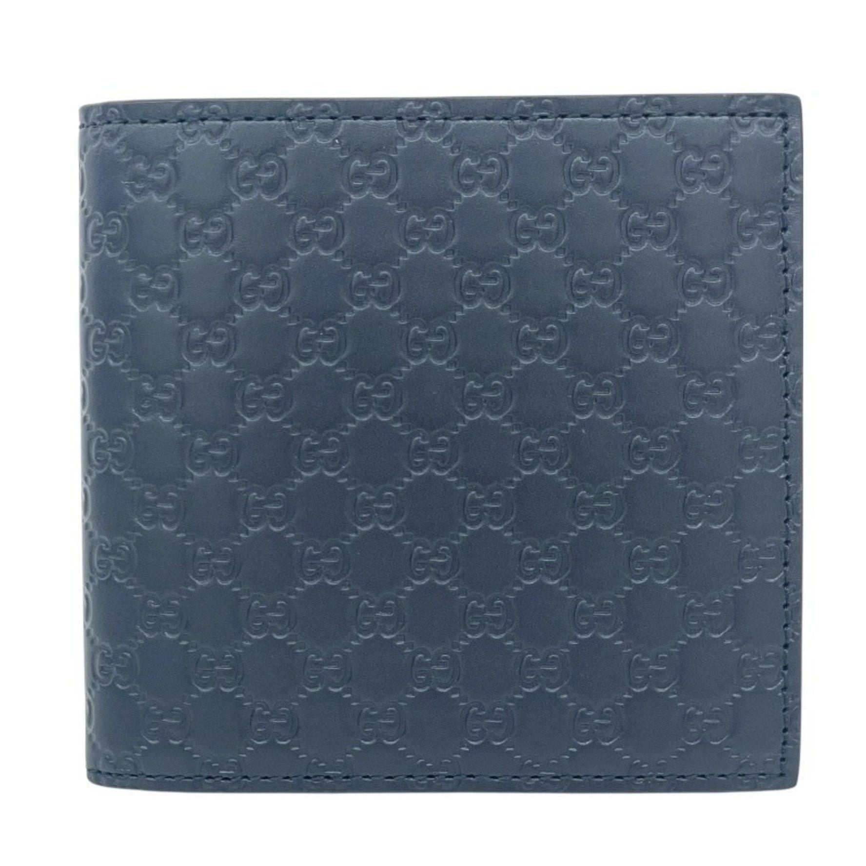 GUCCI Micro Guccissima Leather Bi-fold Wallet, Men's, Navy Blue