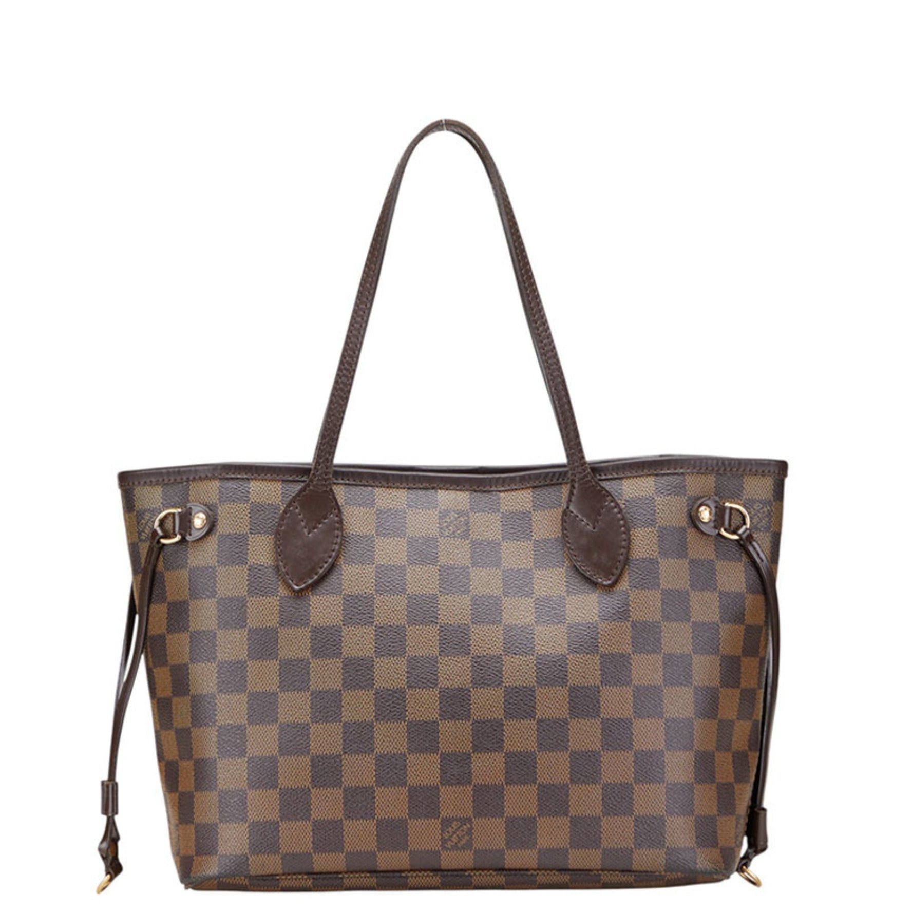 Louis Vuitton Damier Neverfull PM Handbag Tote Bag Brown Leather LOUIS VUITTON