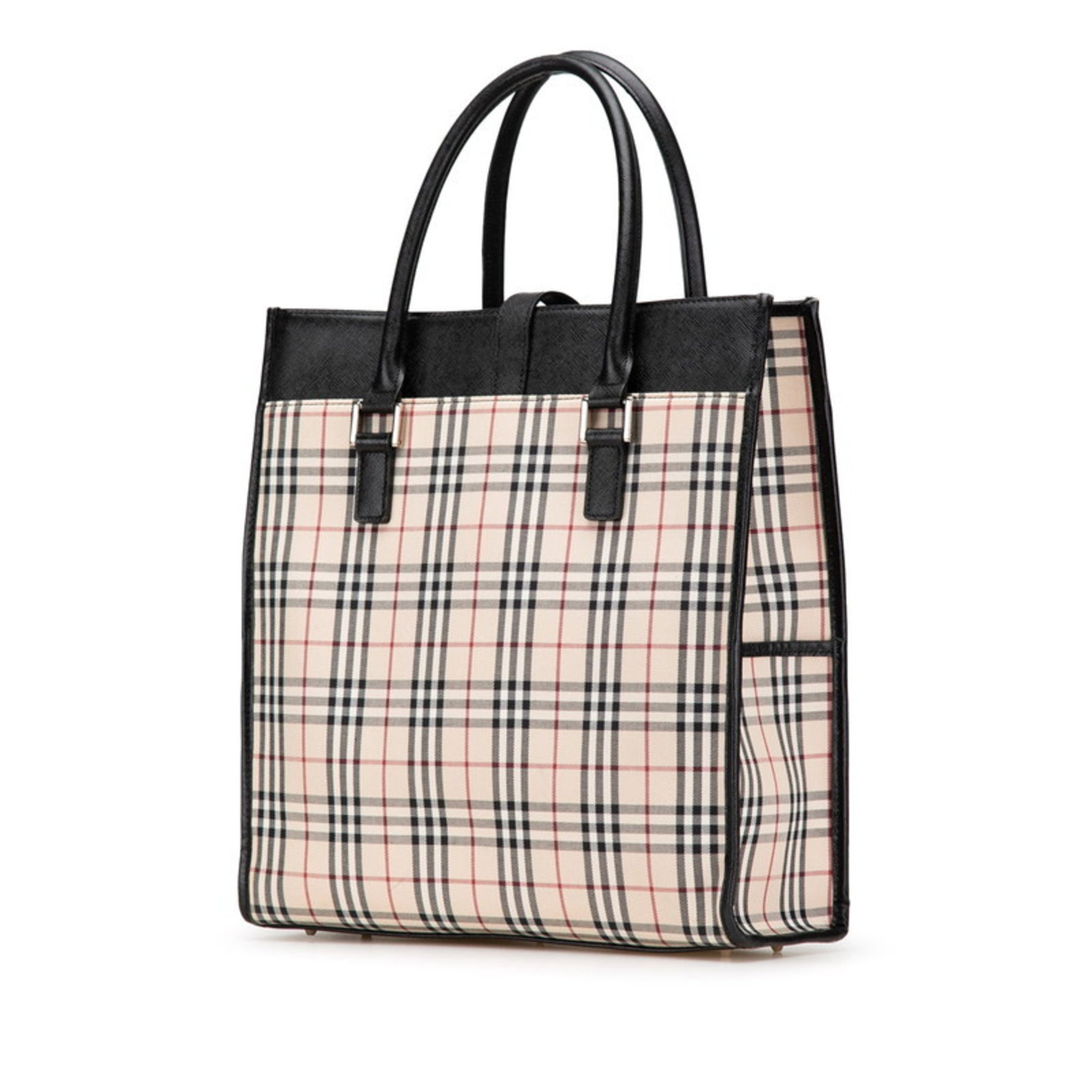 Burberry Nova Check Embossed Tote Bag Handbag in Beige, Black, and Multicolor Canvas Leather